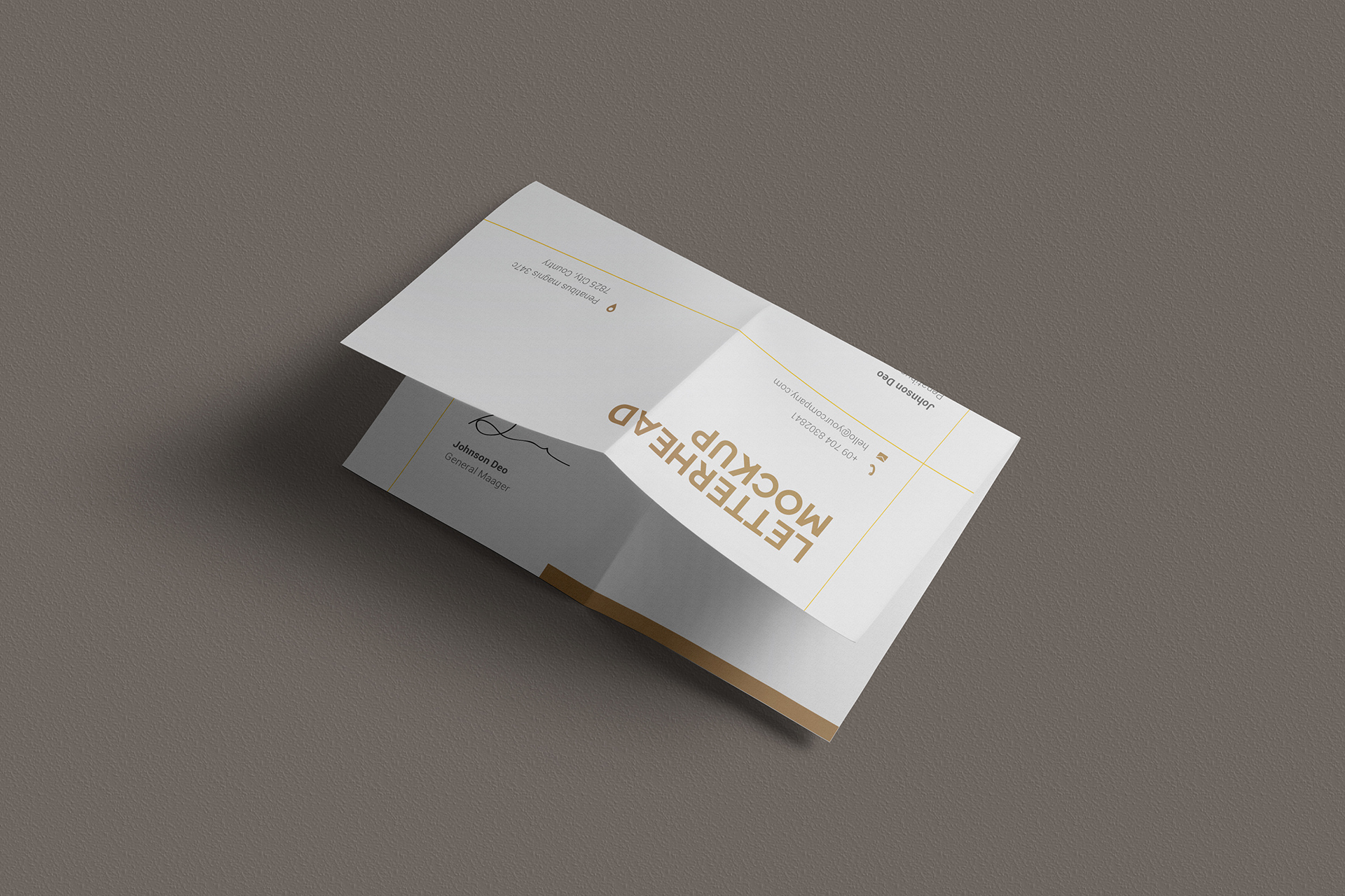 Half-Folded Letterhead Mockup Top View