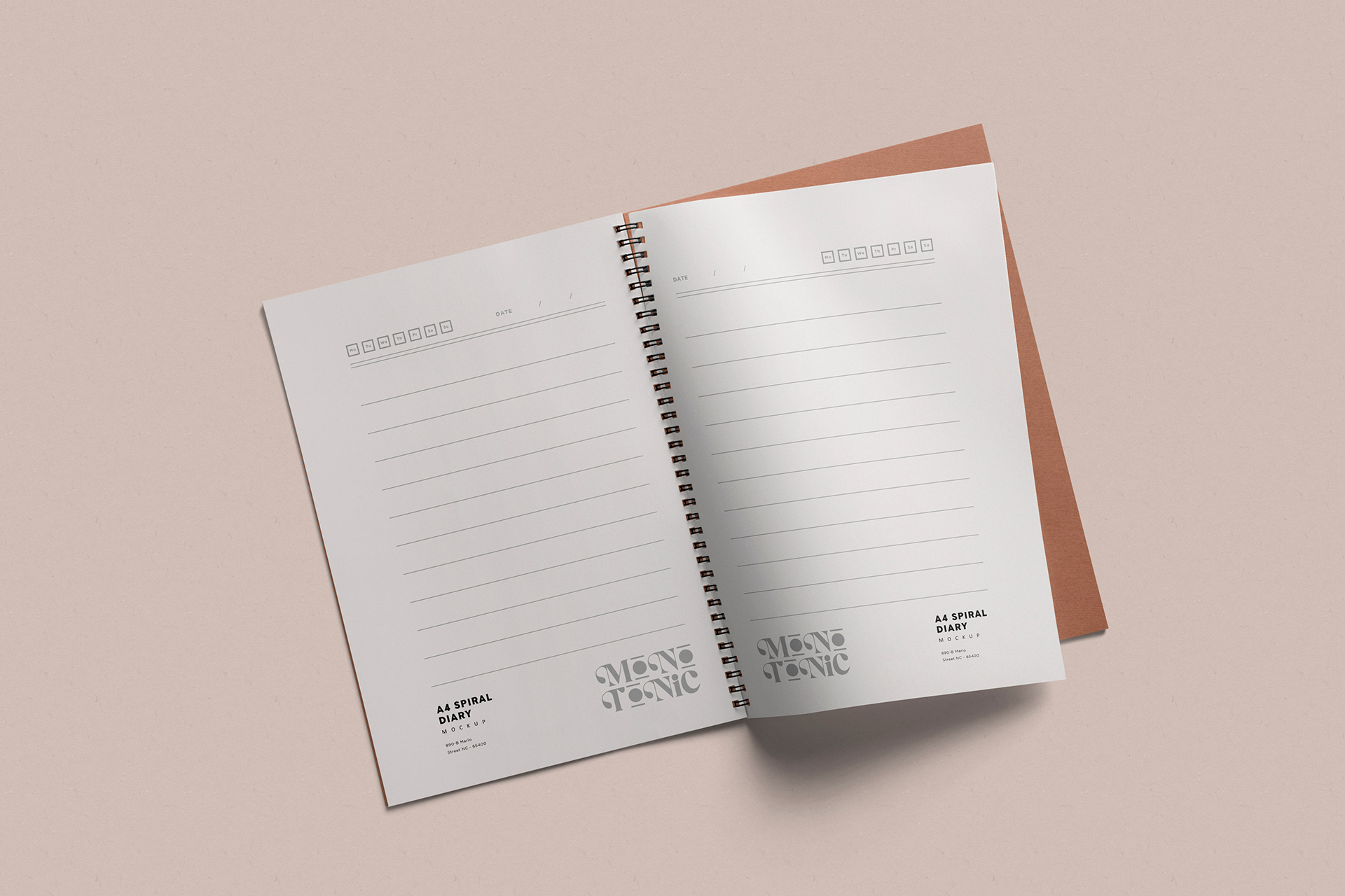 A4 Open Spread Spiral Diary mockup