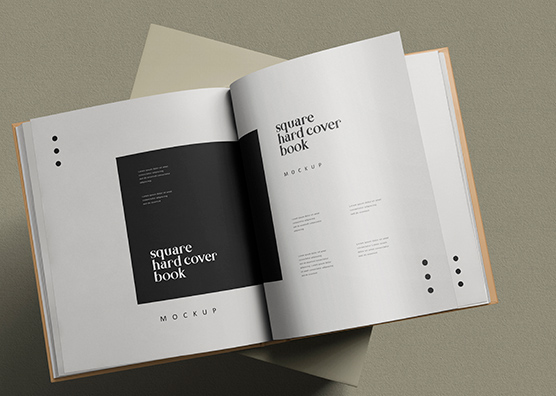Open Square Book Mockup with Spread