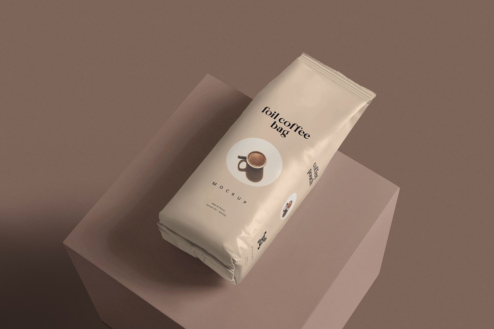 Flat Foil Coffee Bag Packaging Mockup