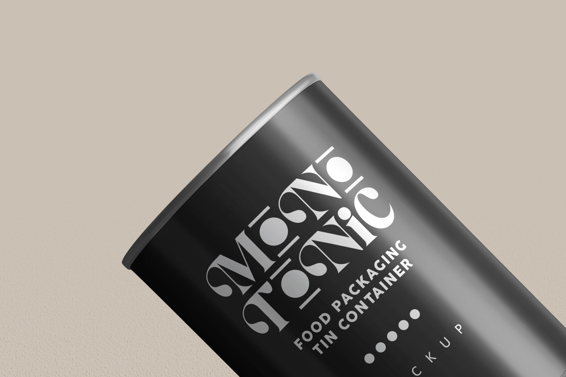 Tilted Food Tin Can Mockup with Clean Design