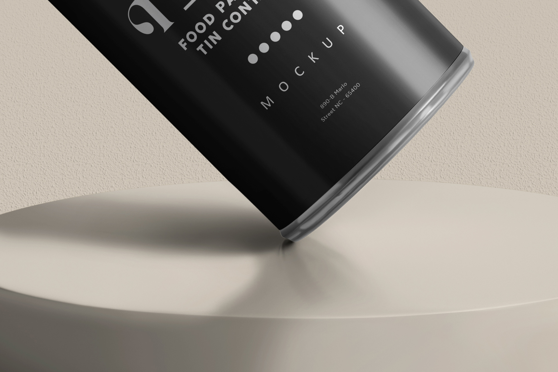 Tilted Food Tin Can Mockup with Clean Design