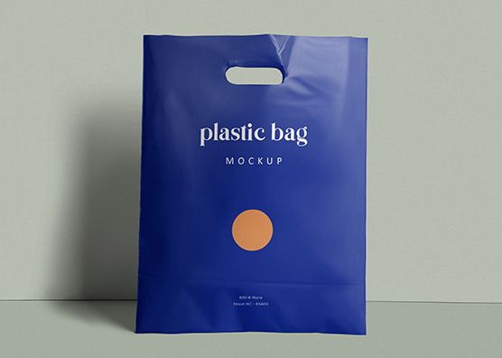 Plastic Shopping Bag Mockup with Handle Cut