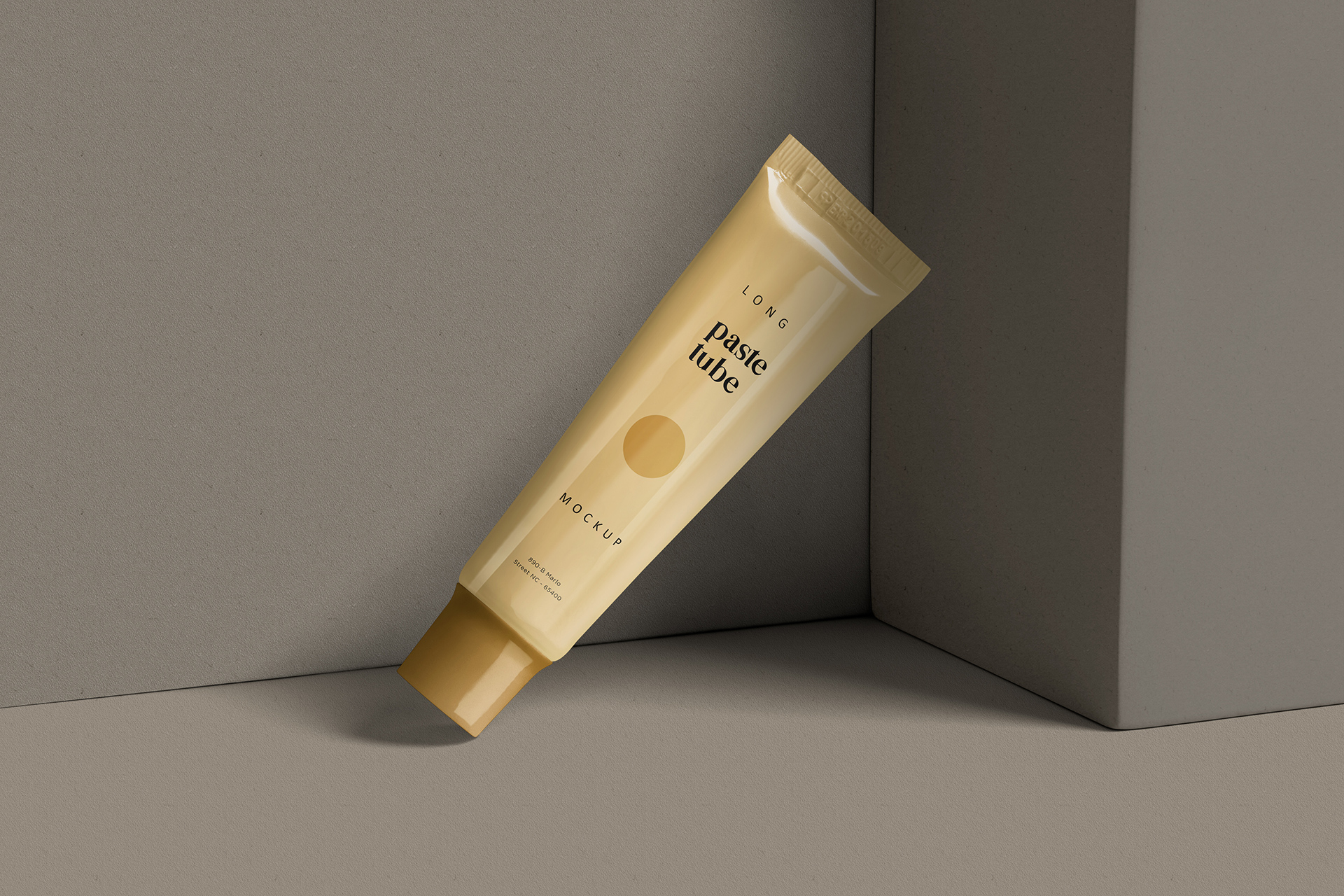 Leaning Long Paste Tube Mockup on Wall