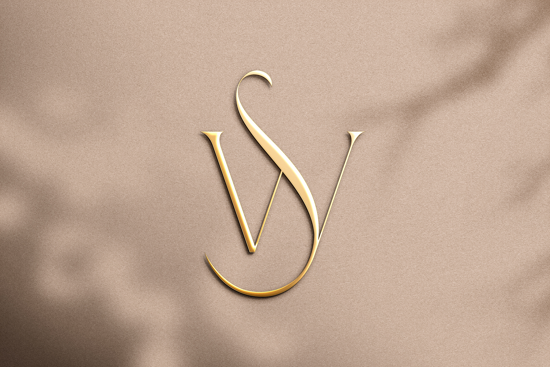 Gold Monogram Logo Mockup on Beige Background