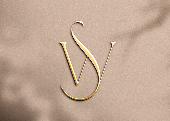 Gold Monogram Logo Mockup on Beige Background