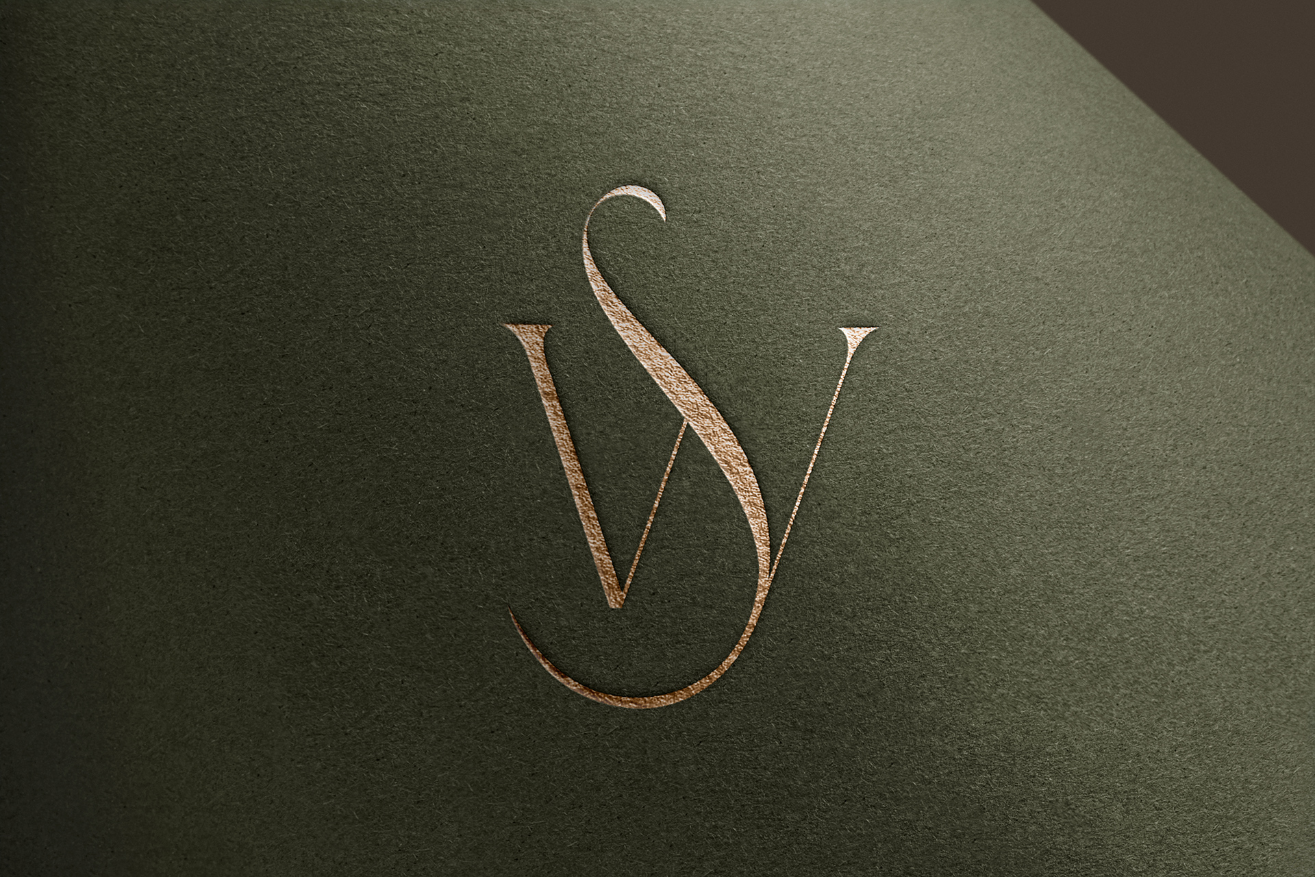 Gold Foil Monogram Logo Mockup on Green Paper