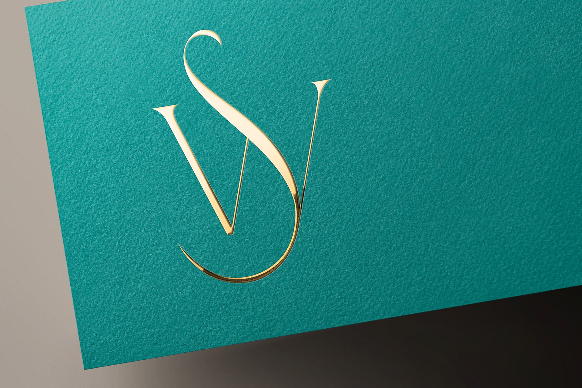 Gold Foil Monogram Logo Mockup on Teal Paper