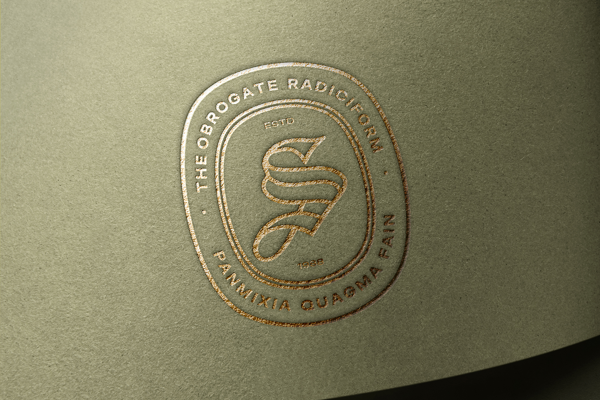 Bronze Foil Logo Mockup on Olive Green Paper