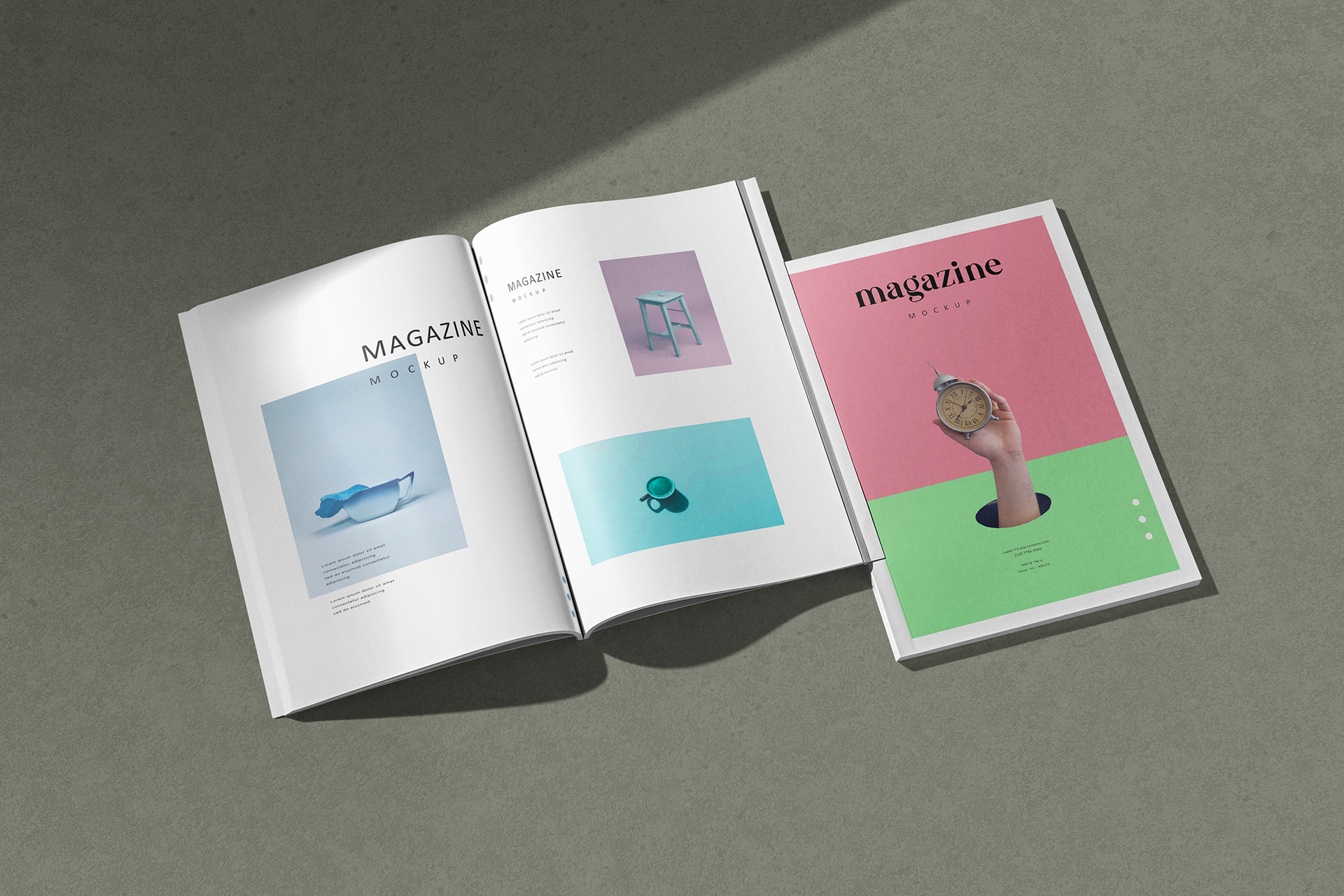 Open Magazine & Cover Mockup PSD