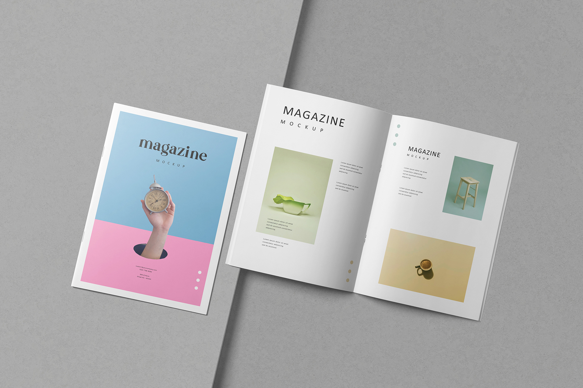 Flat Lay Magazine Mockup – Cover and Inside Pages
