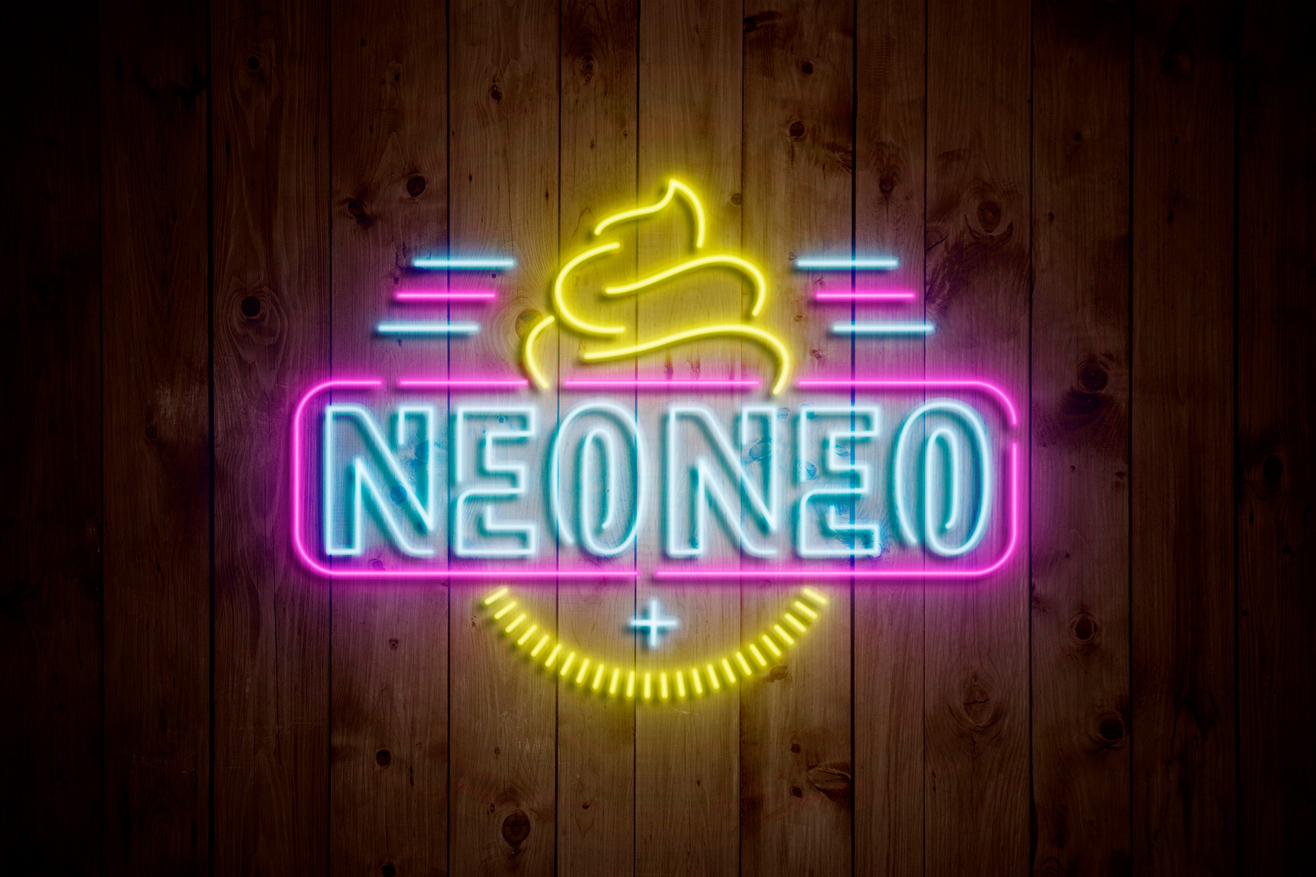 Neon Sign Text Effect Mockup on Wooden Wall