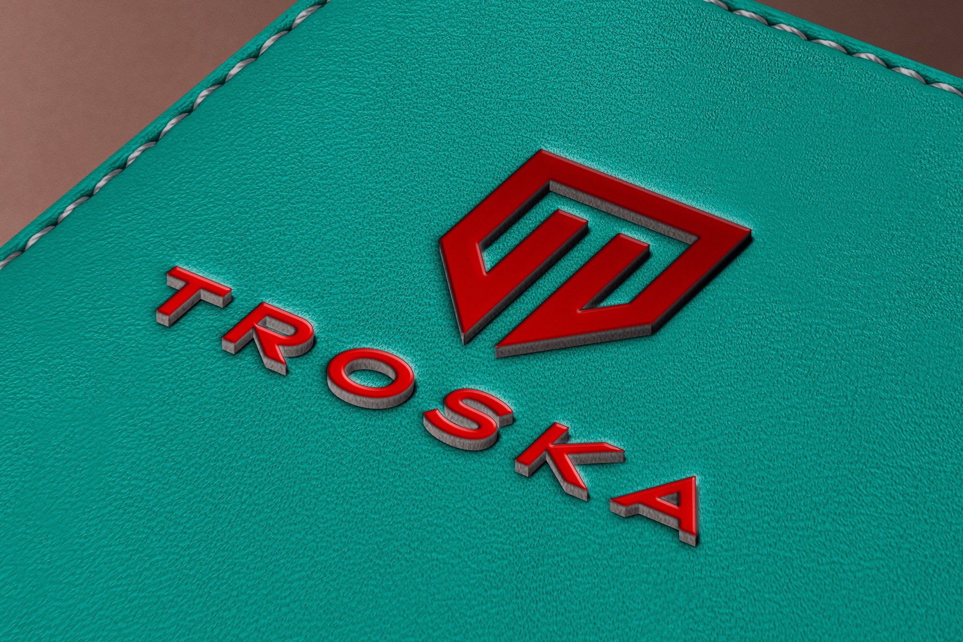 3D Red Logo Mockup on Leather Texture Surface