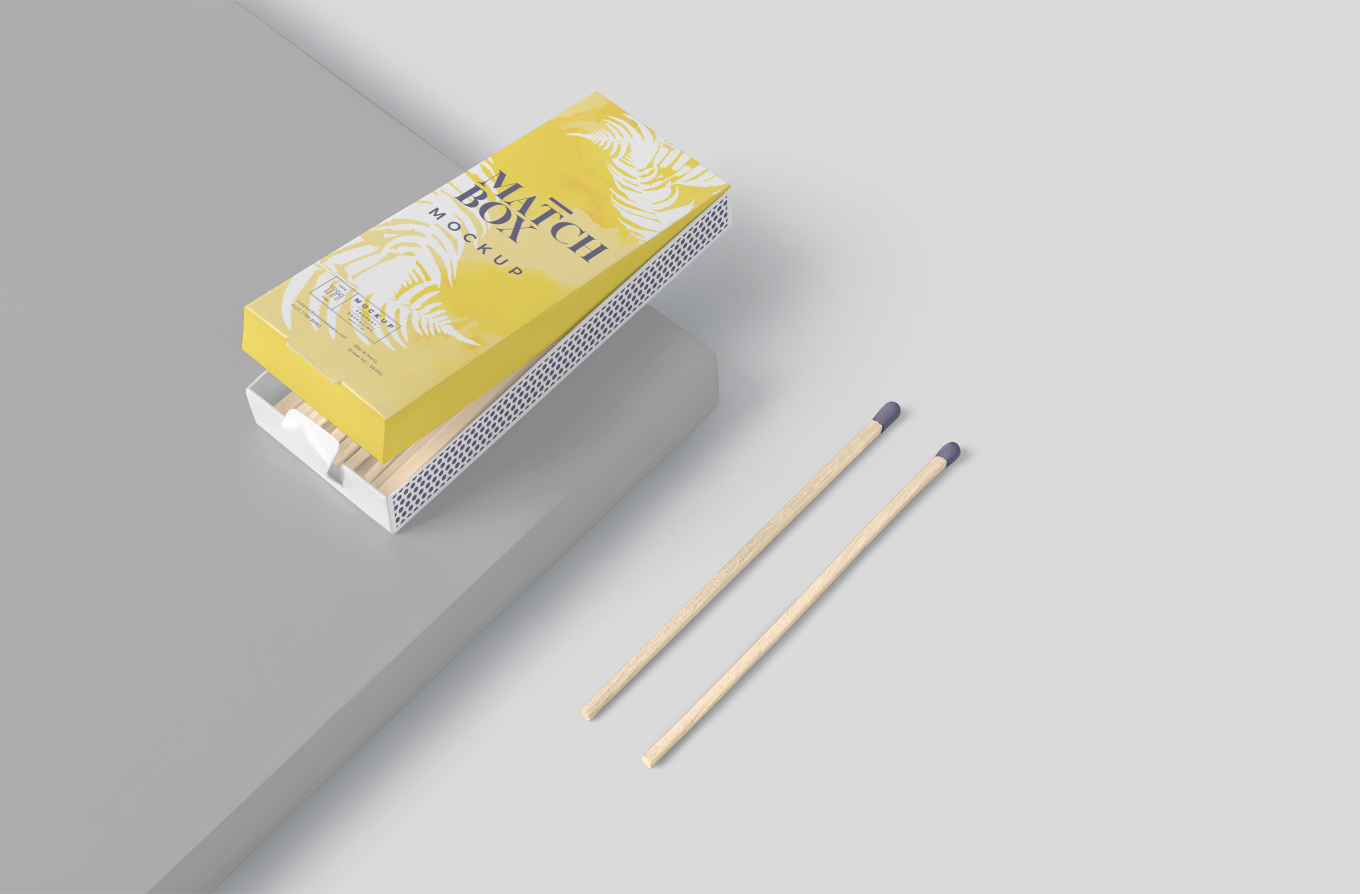 Editable Long Matchbox Mockup with Matchsticks