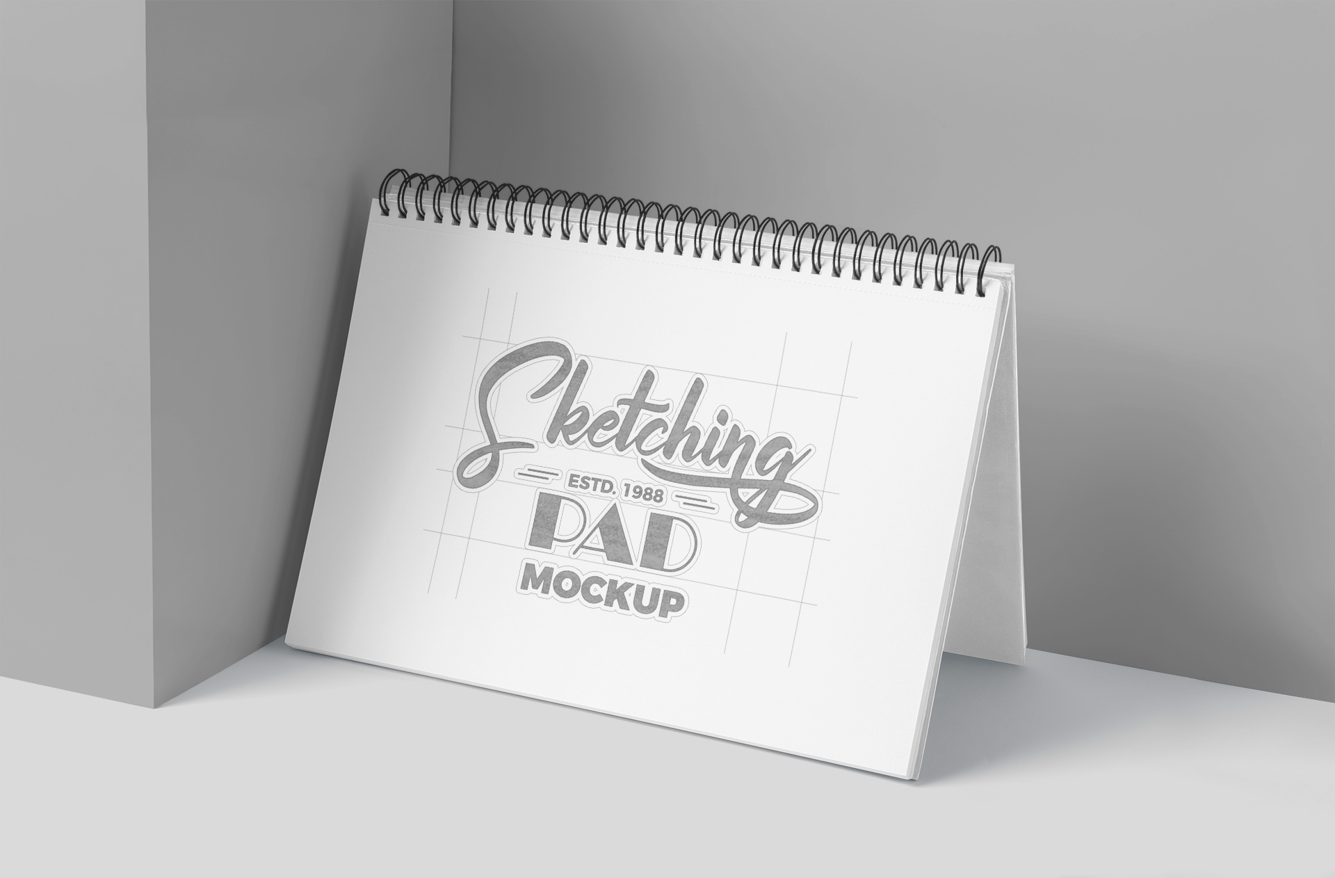 Realistic Art Sketchbook Mockup Spiral Bound Display