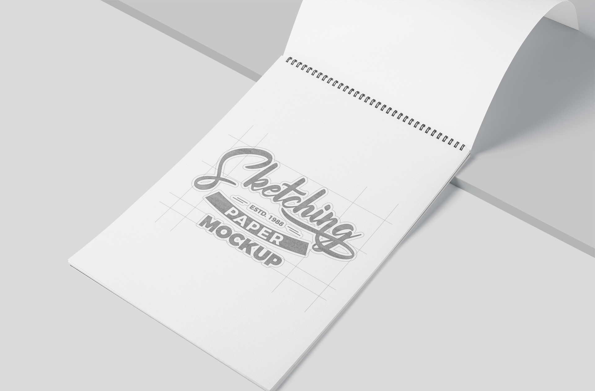 Realistic Sketch Pad Mockup Open Spiral Notebook