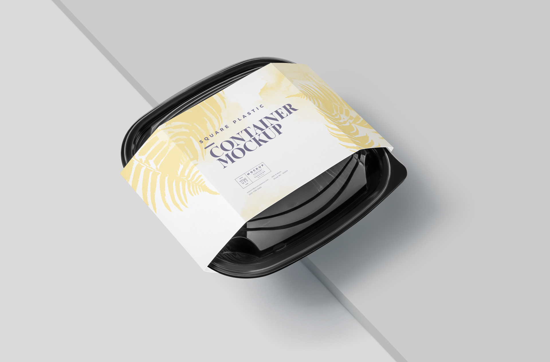Black Square Plastic Container Mockup with Label