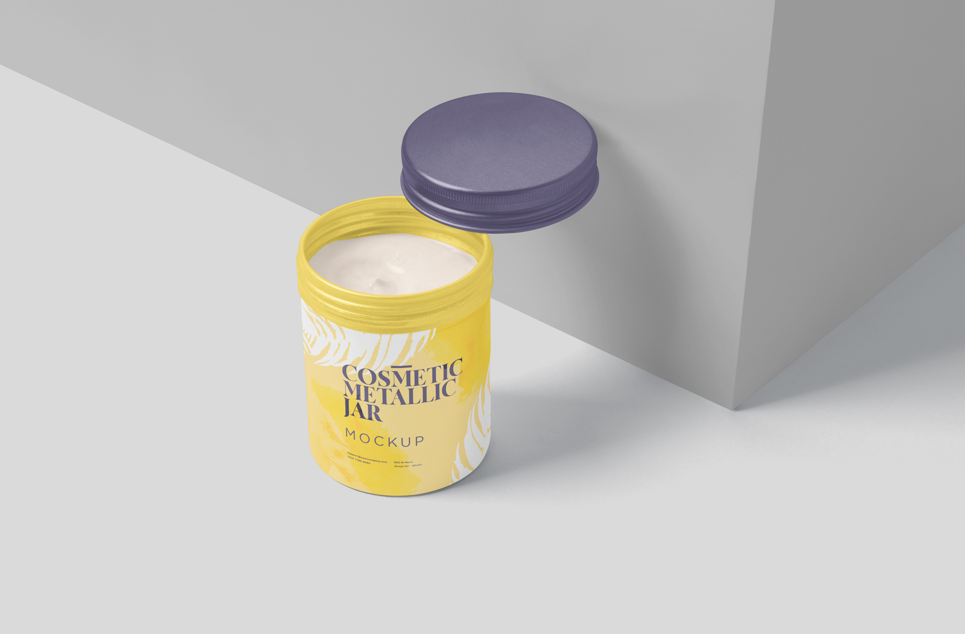 Open Cosmetic Metallic Jar Mockup with Cream