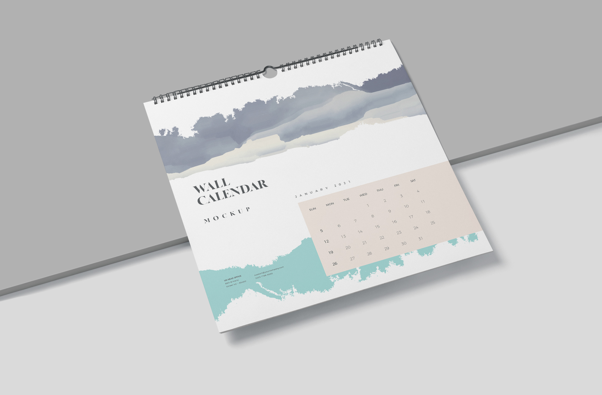 Minimalist Wall Calendar Mockup – Spiral Bound
