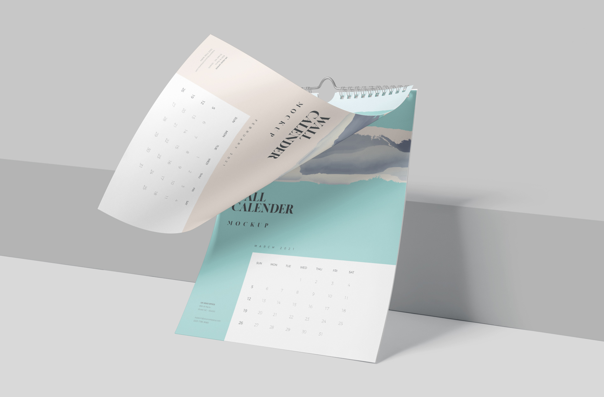 Open Spiral Wall Calendar Mockup Modern Layout