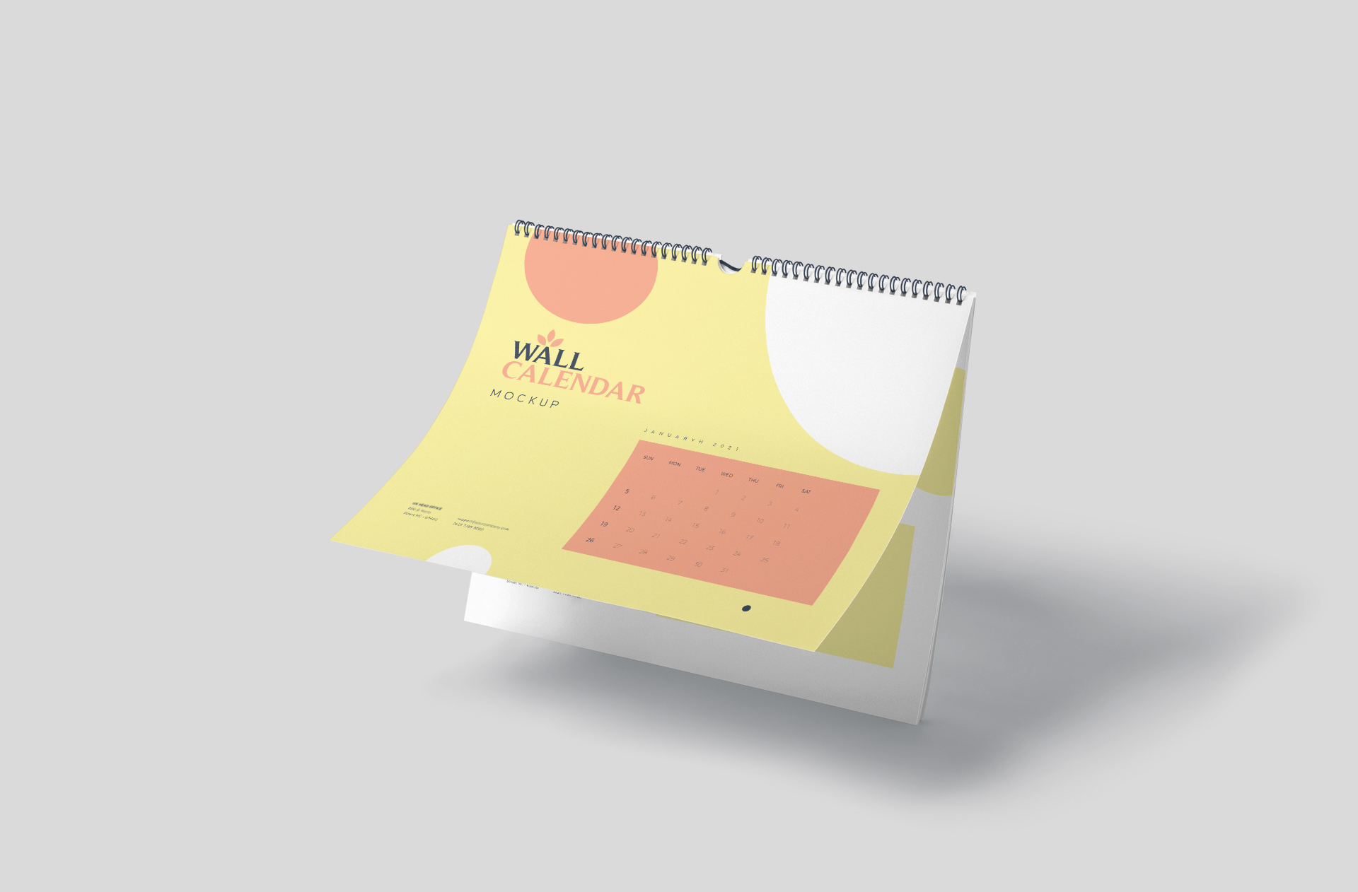 Floating Spiral Wall Calendar Mockup Realistic Display