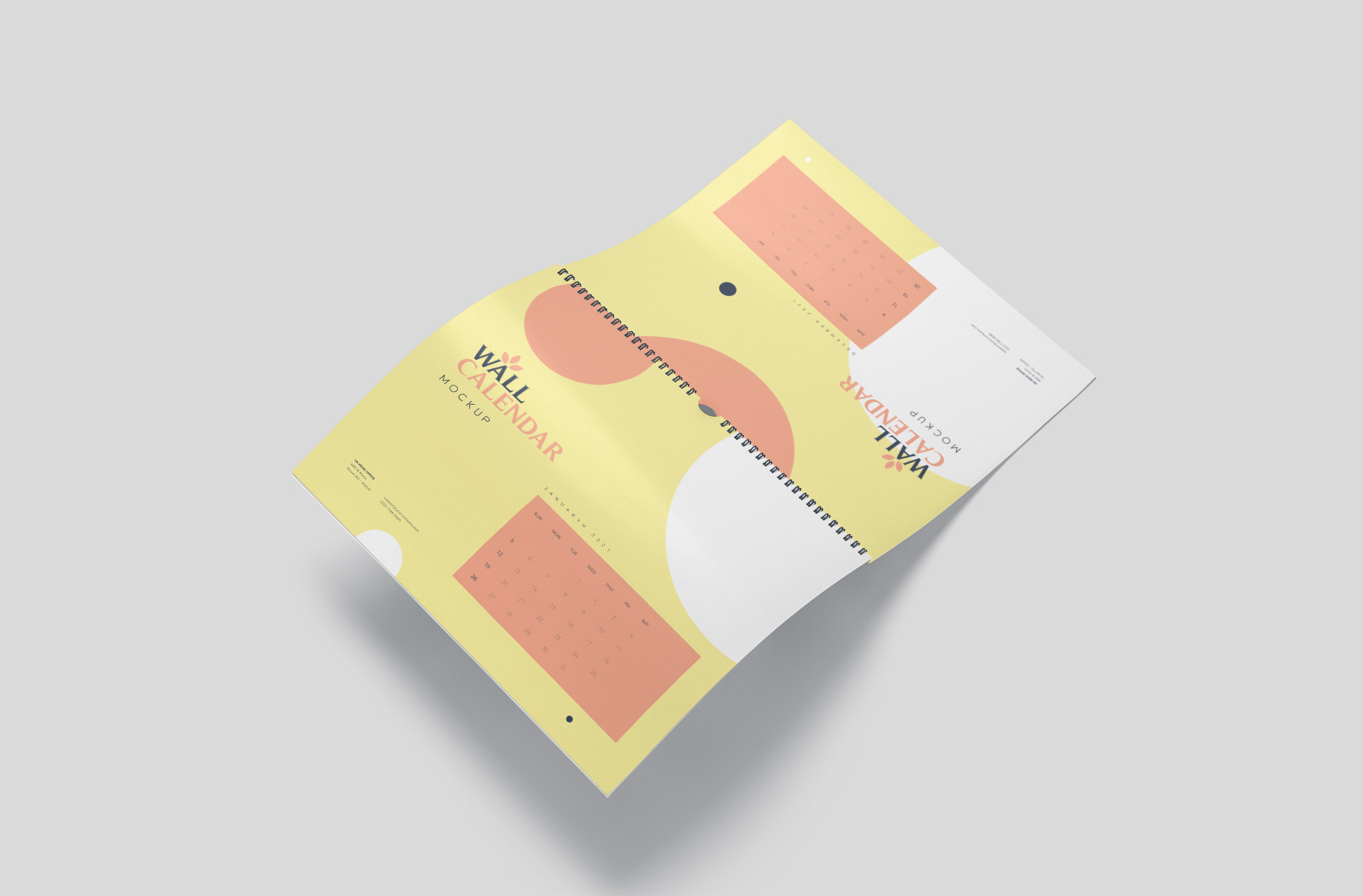 Curved Hanging Spiral Wall Calendar Mockup Realistic
