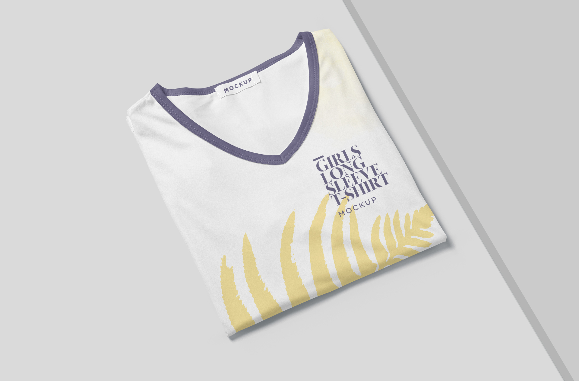 Girls V Neck Long Sleeve Shirt Folded Mockup