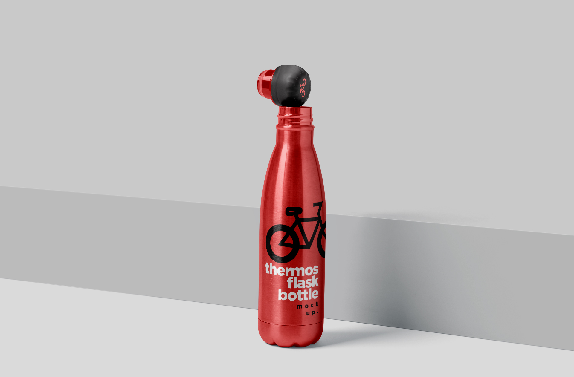Realistic Thermos Flask Bottle Mockup – Red Edition