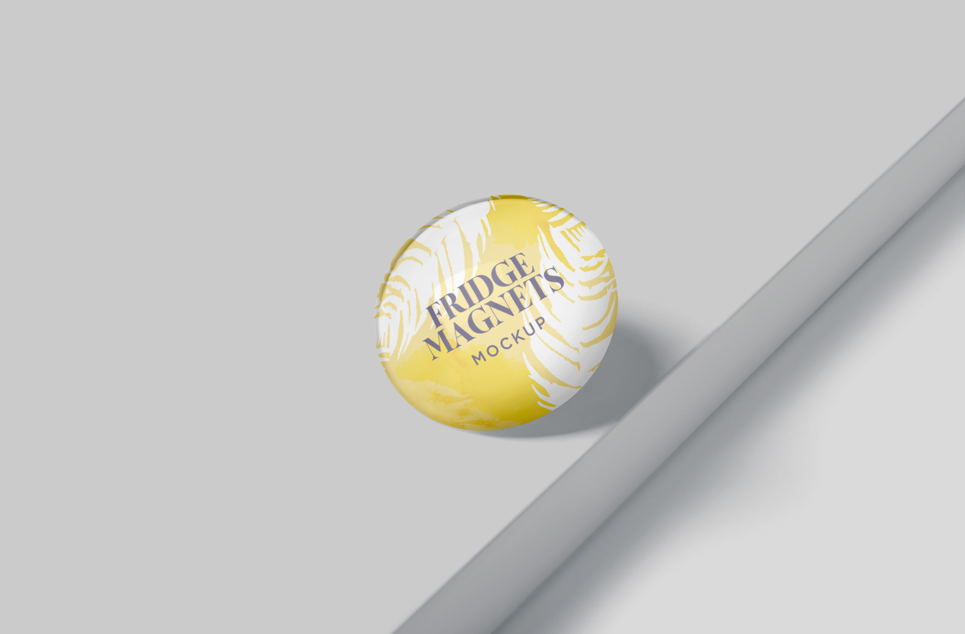 Realistic Round Fridge Magnet Mockup – Yellow Design