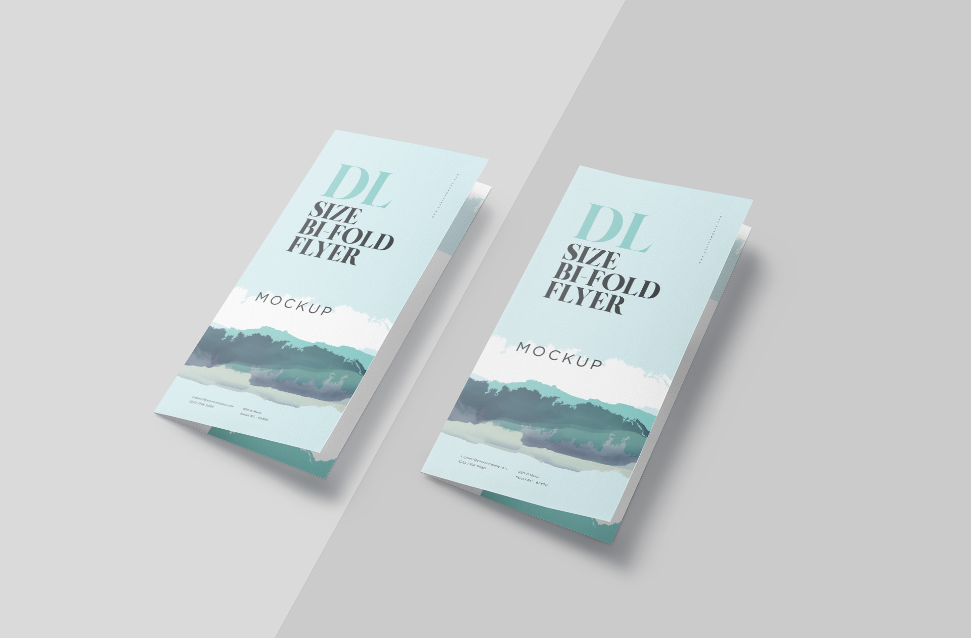Floating DL Bi-Fold Flyer Mockup – Realistic PSD