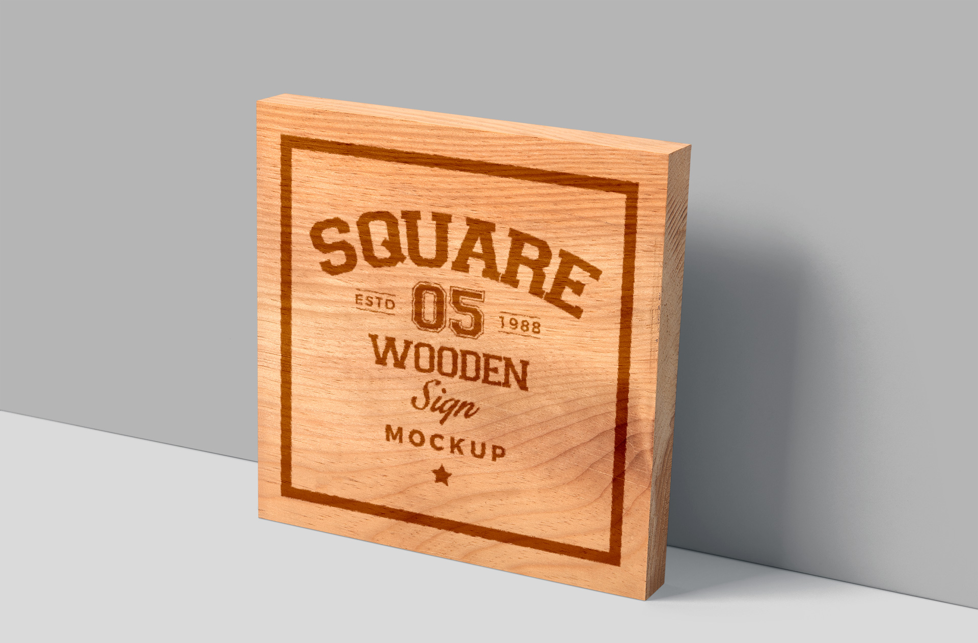 Wall Mounted Square Wooden Sign Mockup