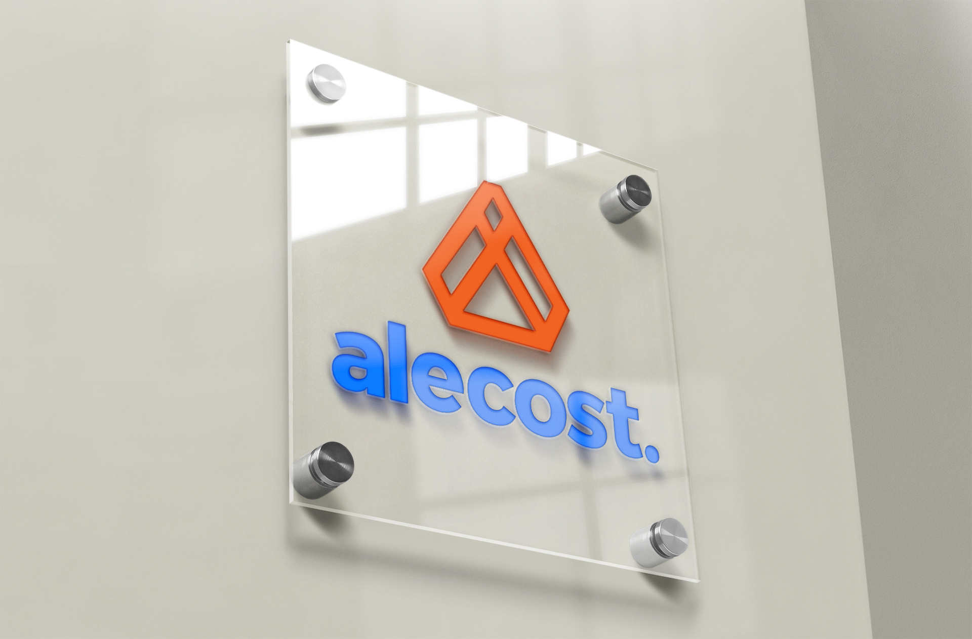 3D Wall Glass Sign Logo Mockup for Branding