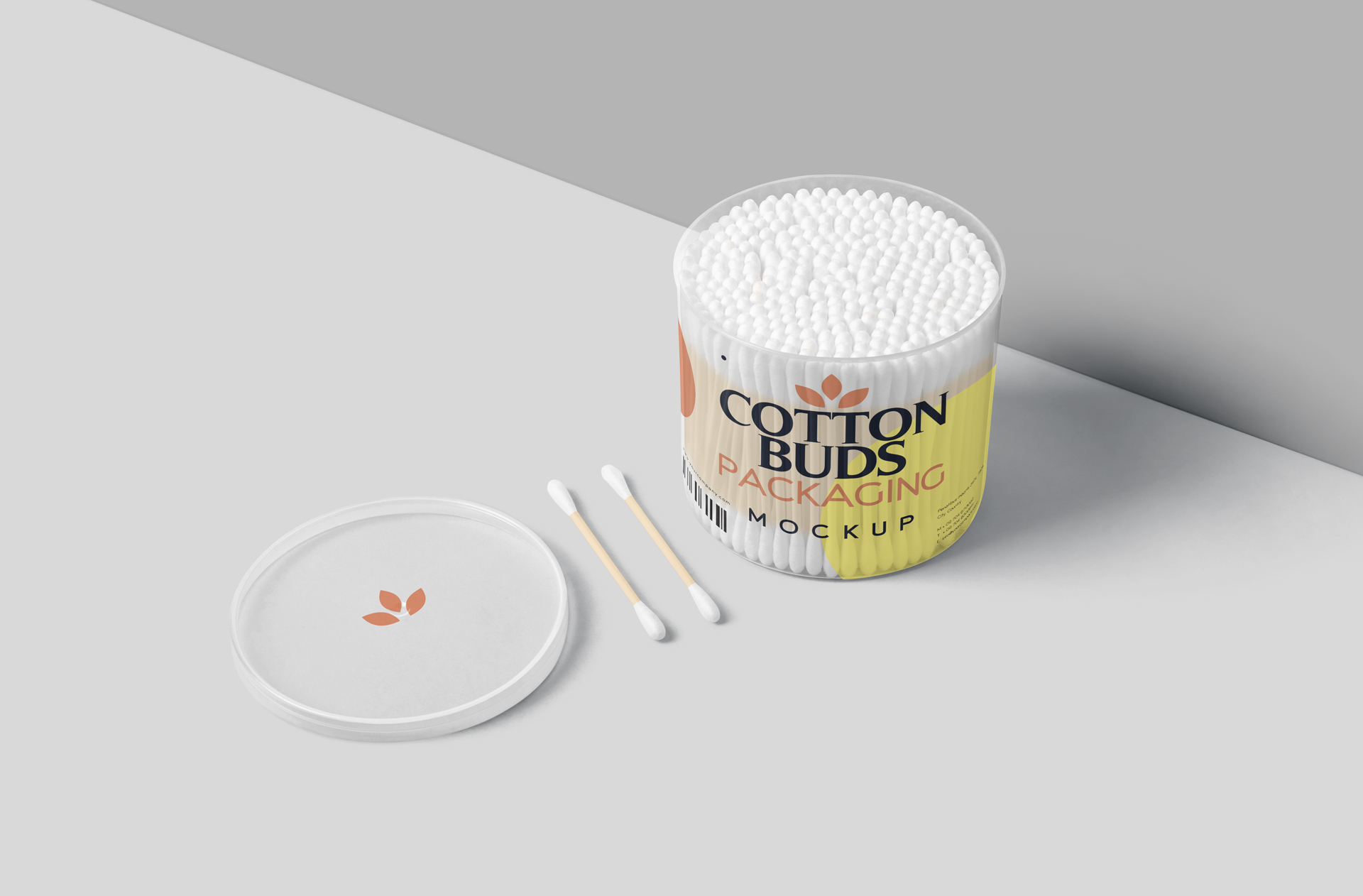 Open Cotton Buds Jar Mockup with Lid