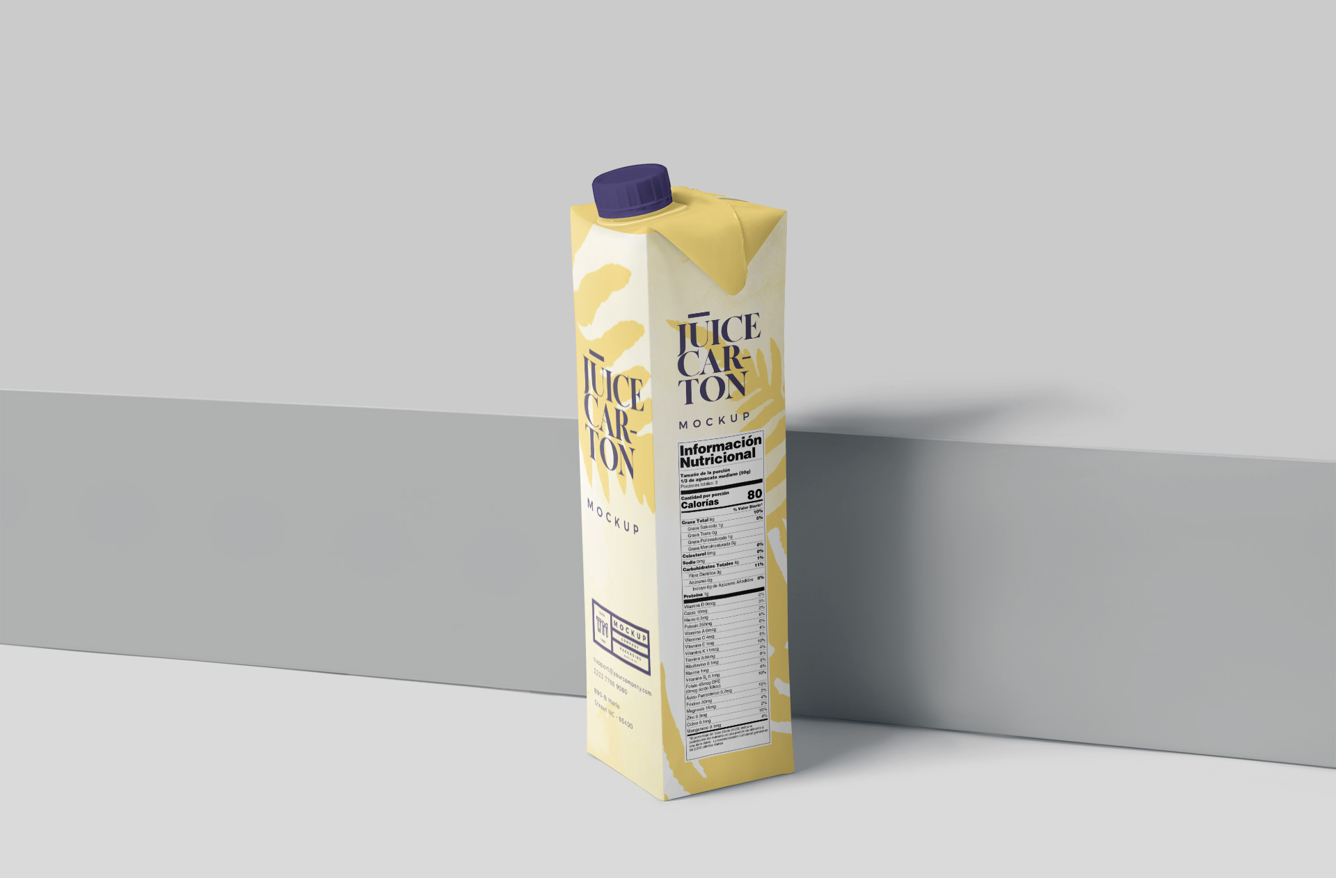 Tilted Juice Carton Packaging Mockup PSD