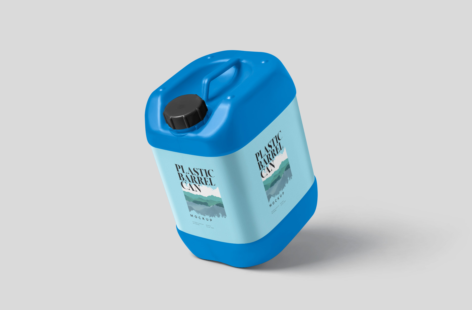 Tilted Plastic Barrel Can Mockup