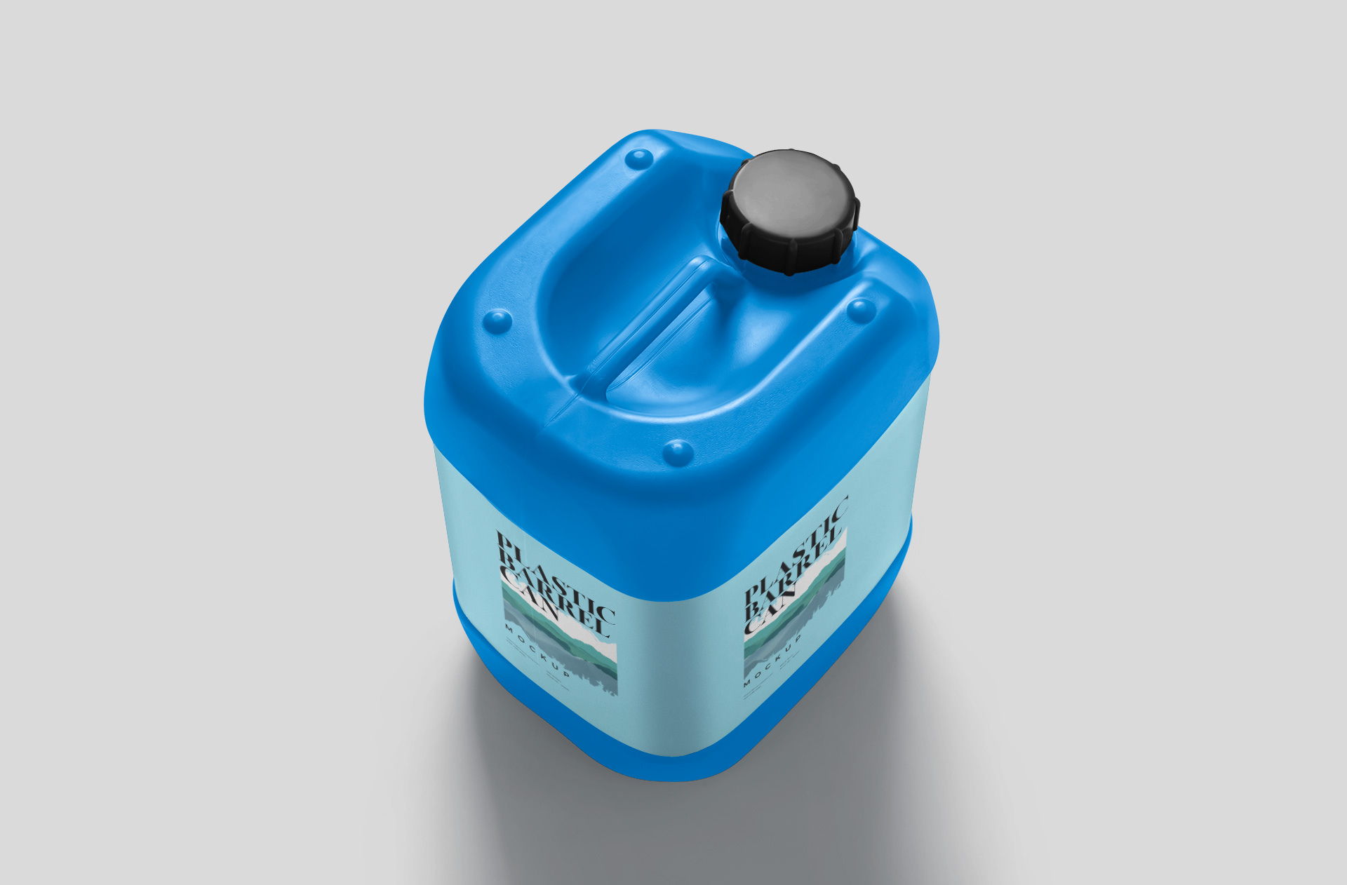 Plastic Barrel Can Mockup with Top Handle View
