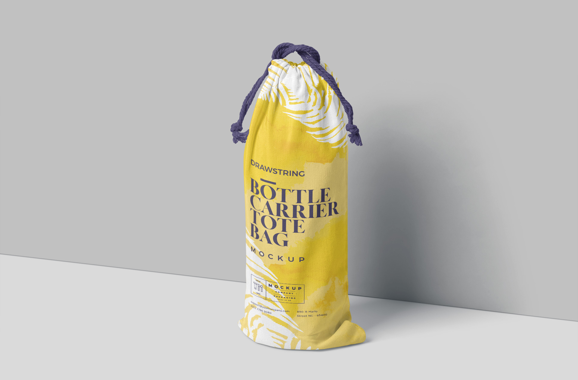 Realistic Drawstring Bottle Tote Bag Mockup – Standing