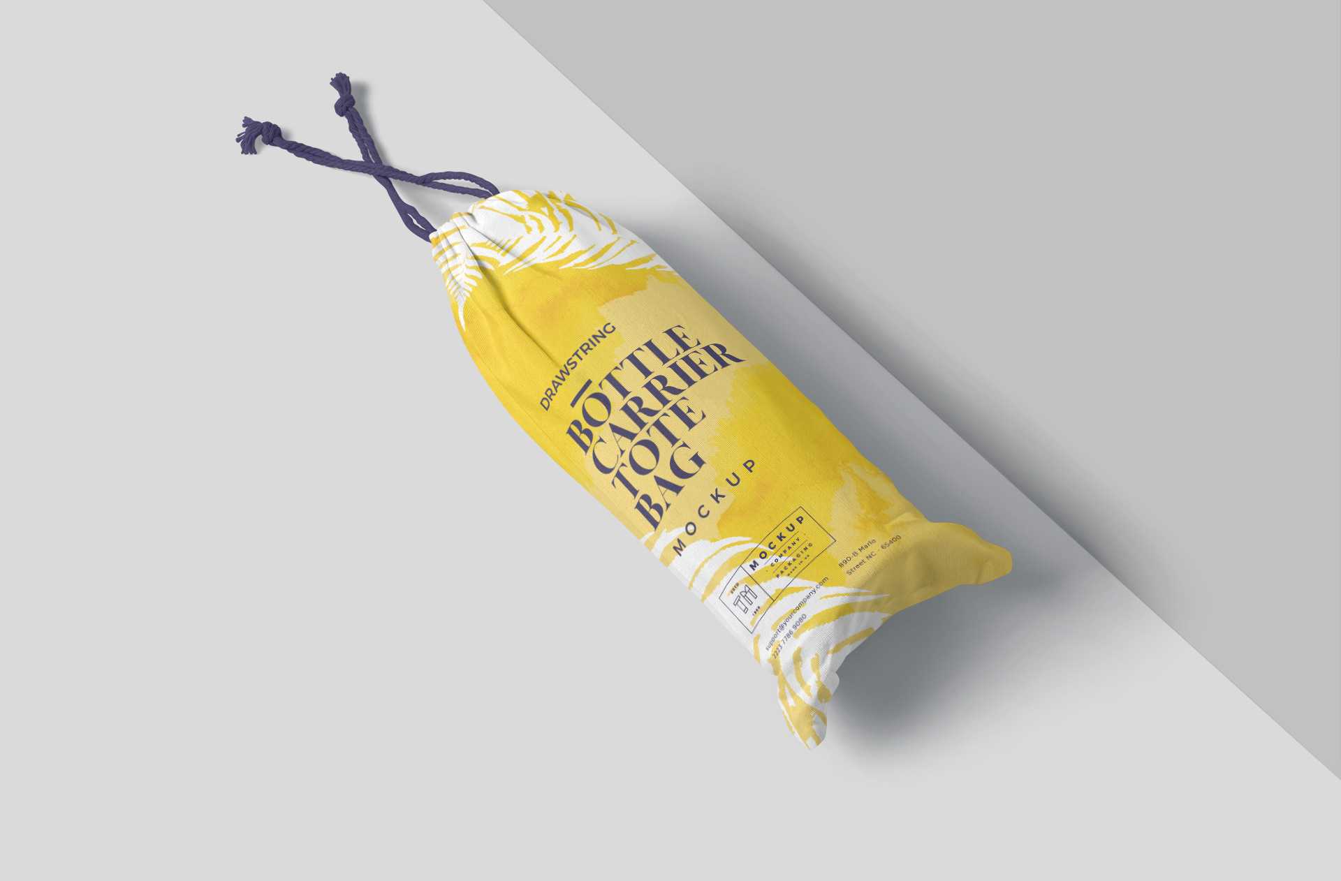 Floating Drawstring Bottle Carrier Bag Mockup – Angled