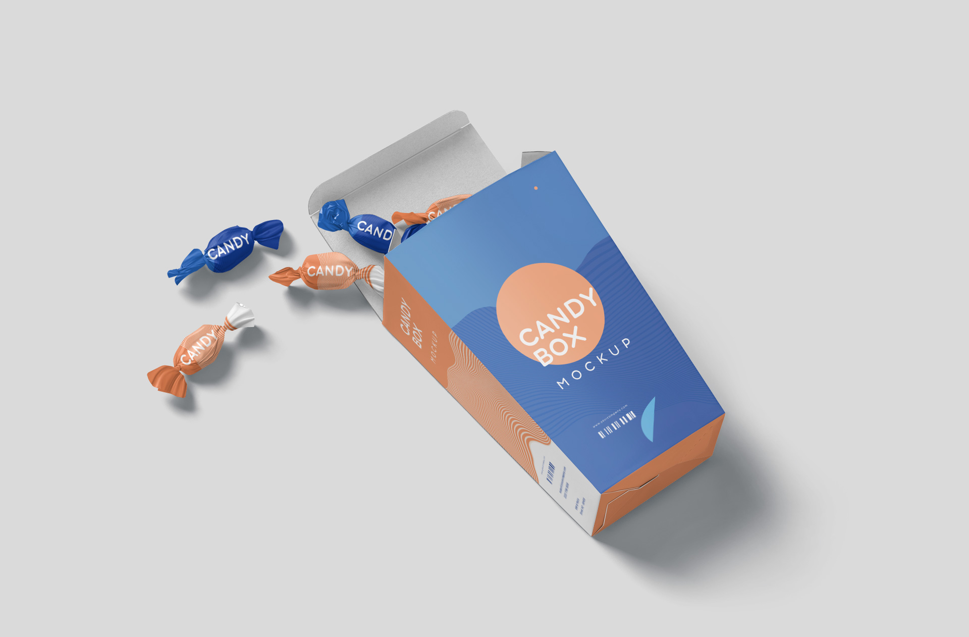Open Candy Box with Wrapped Candies Mockup