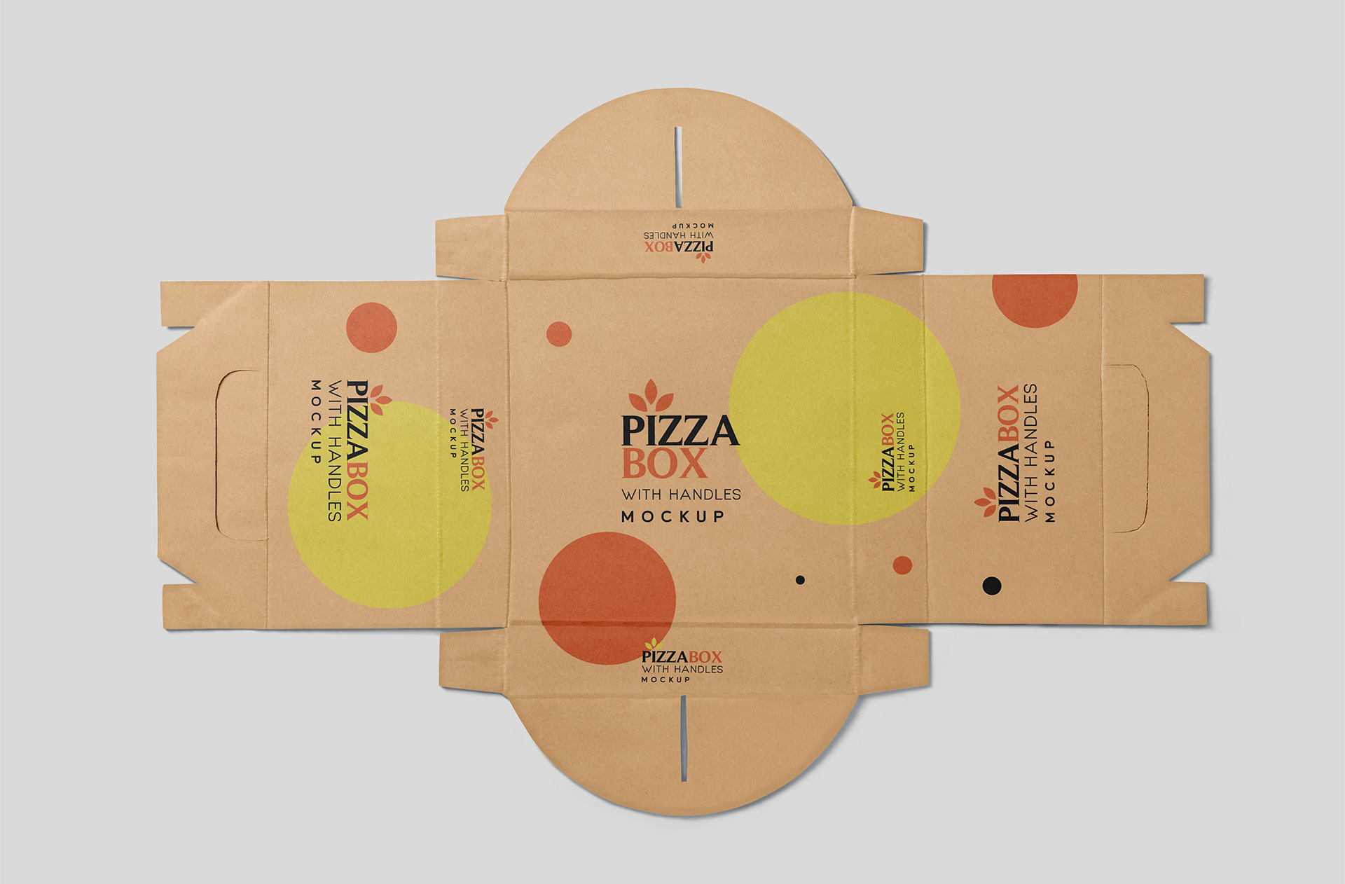 Flat Pizza Box with Handles Mockup