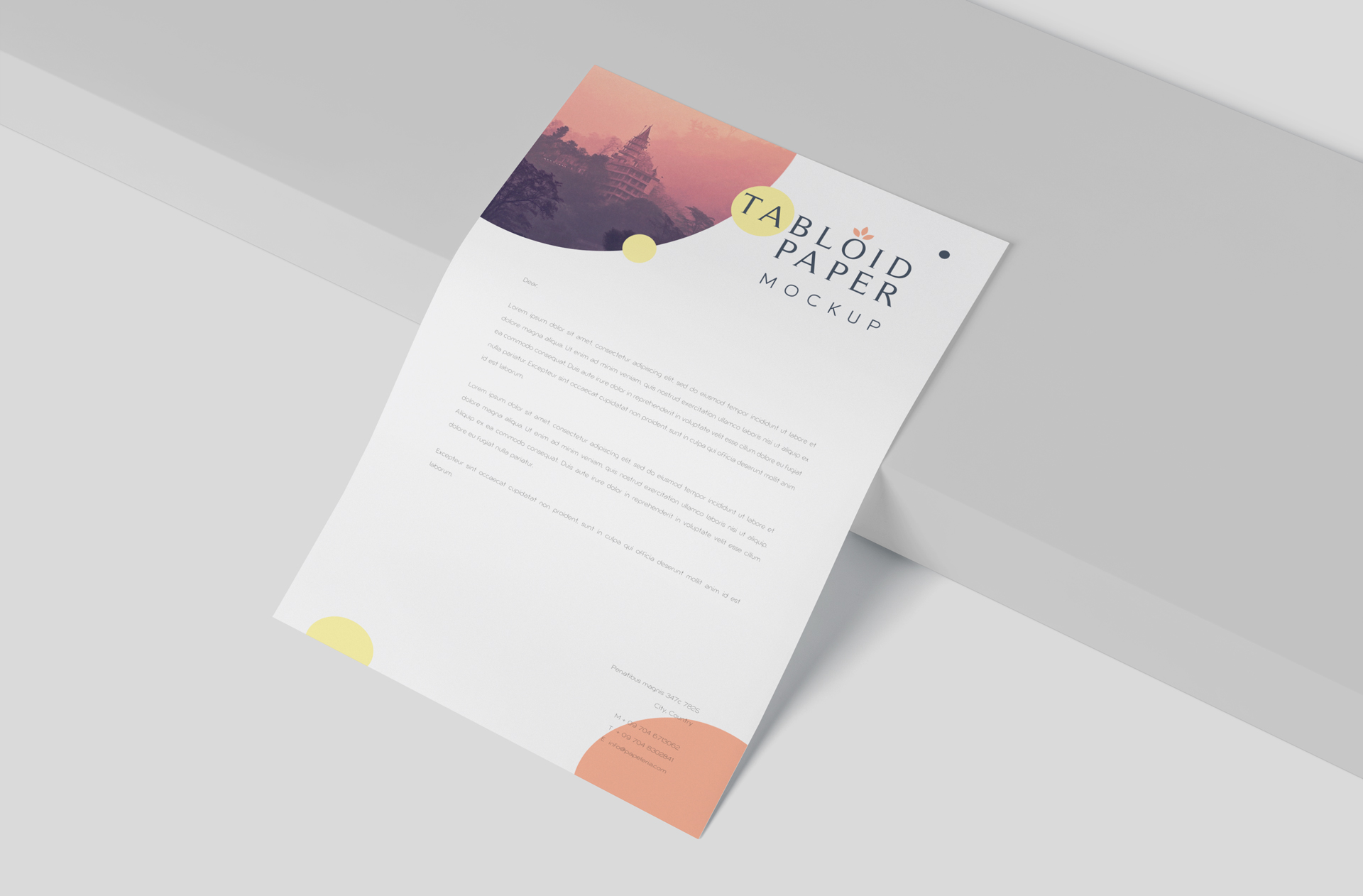 Floating Tabloid Paper Mockup – Modern Branding Design