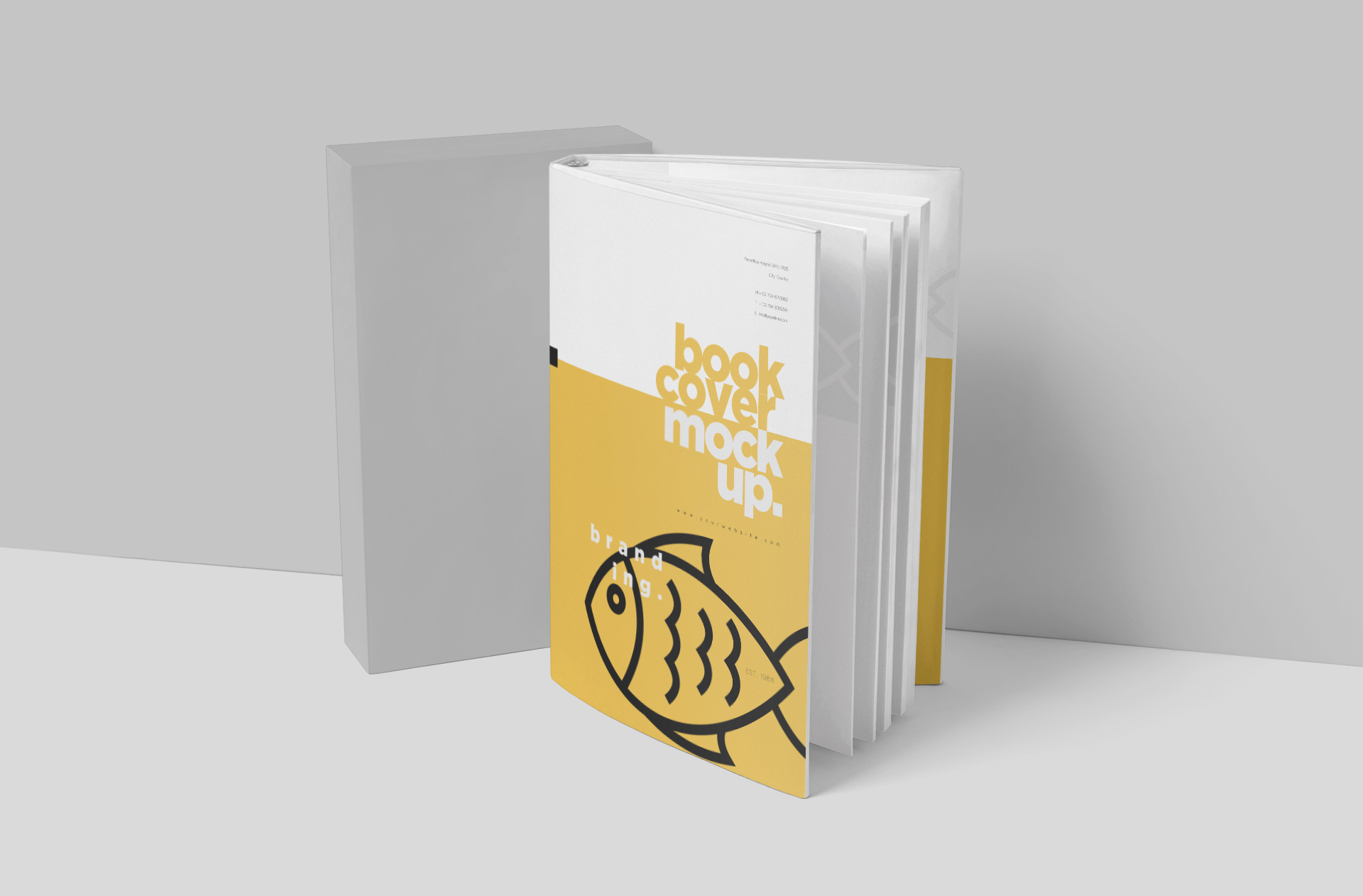 Standing Hardcover Book Mock-up with Open Pages