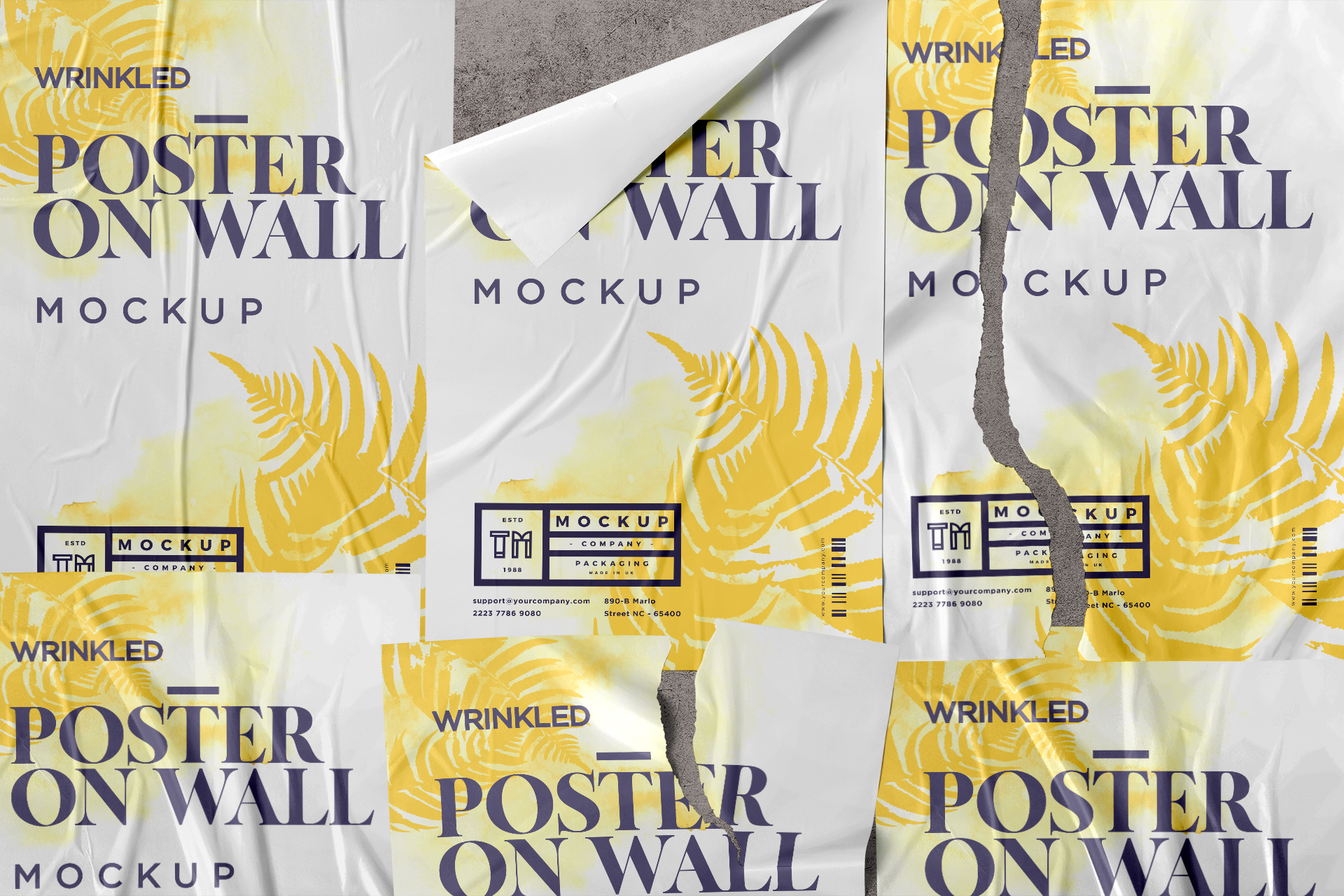 Wrinkled Wall Poster Mockup Realistic PSD