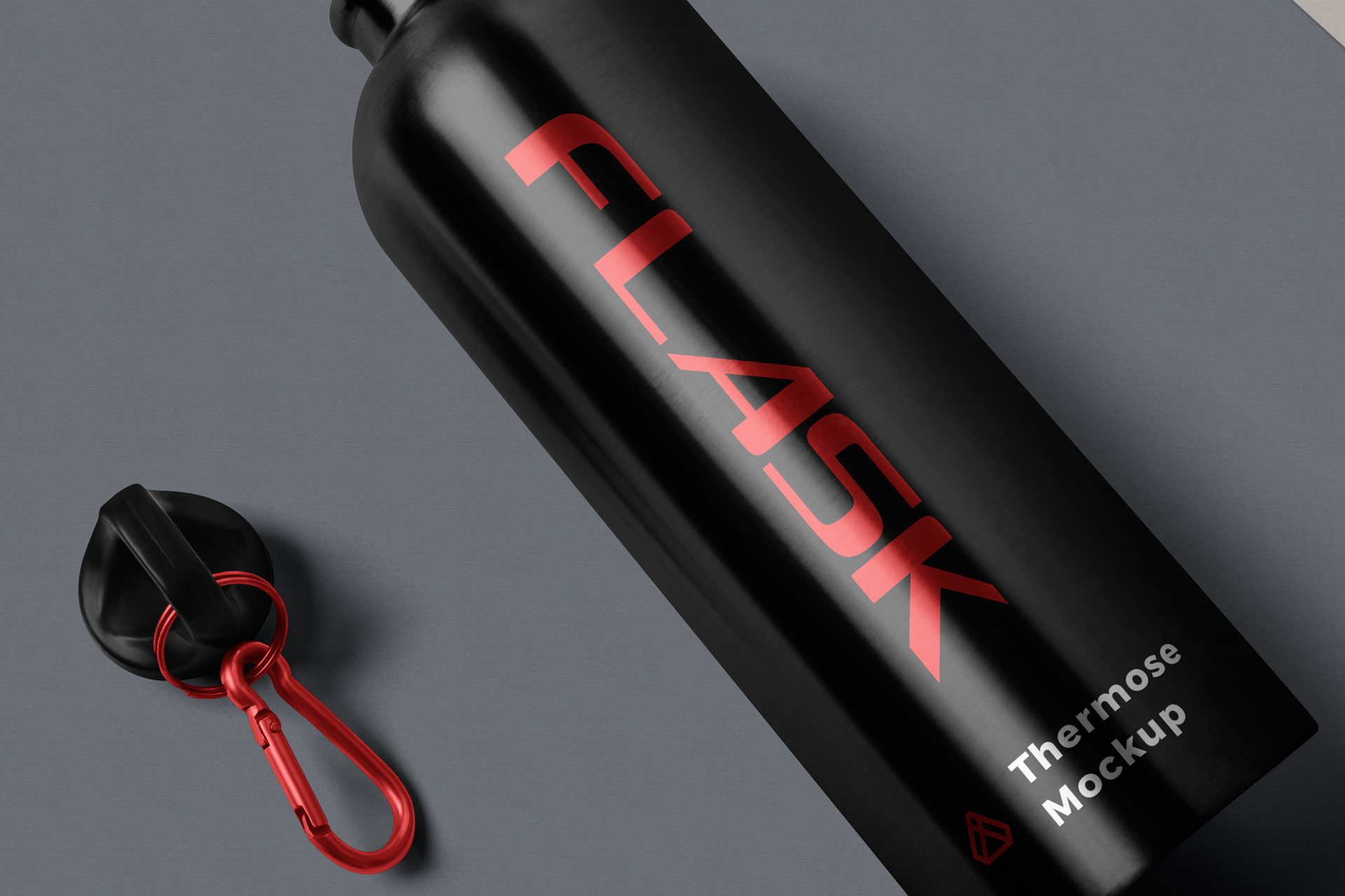 Minimalist Black Flask Mockup with Close-Up View