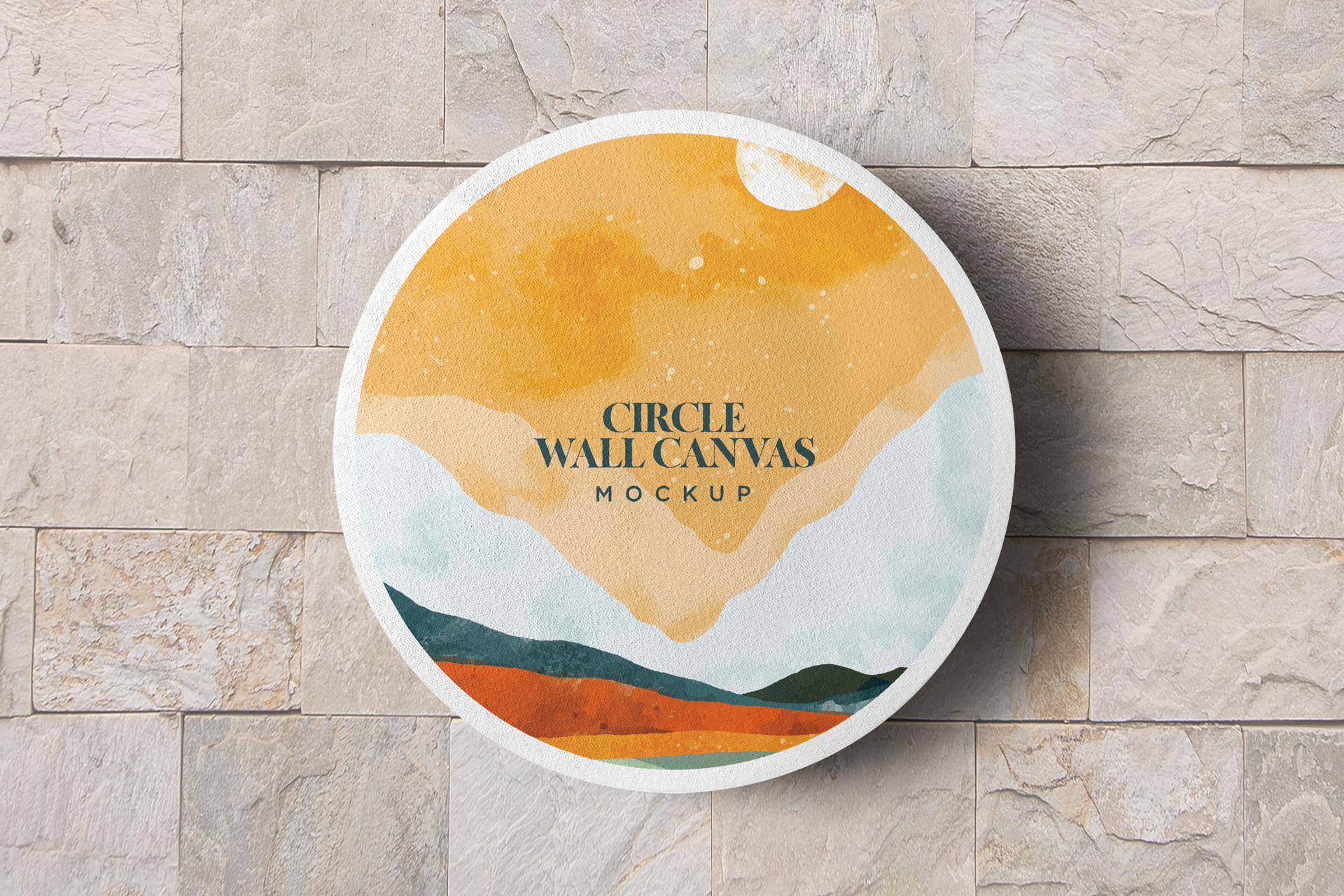 Realistic Circle Wall Canvas Mockup Front View