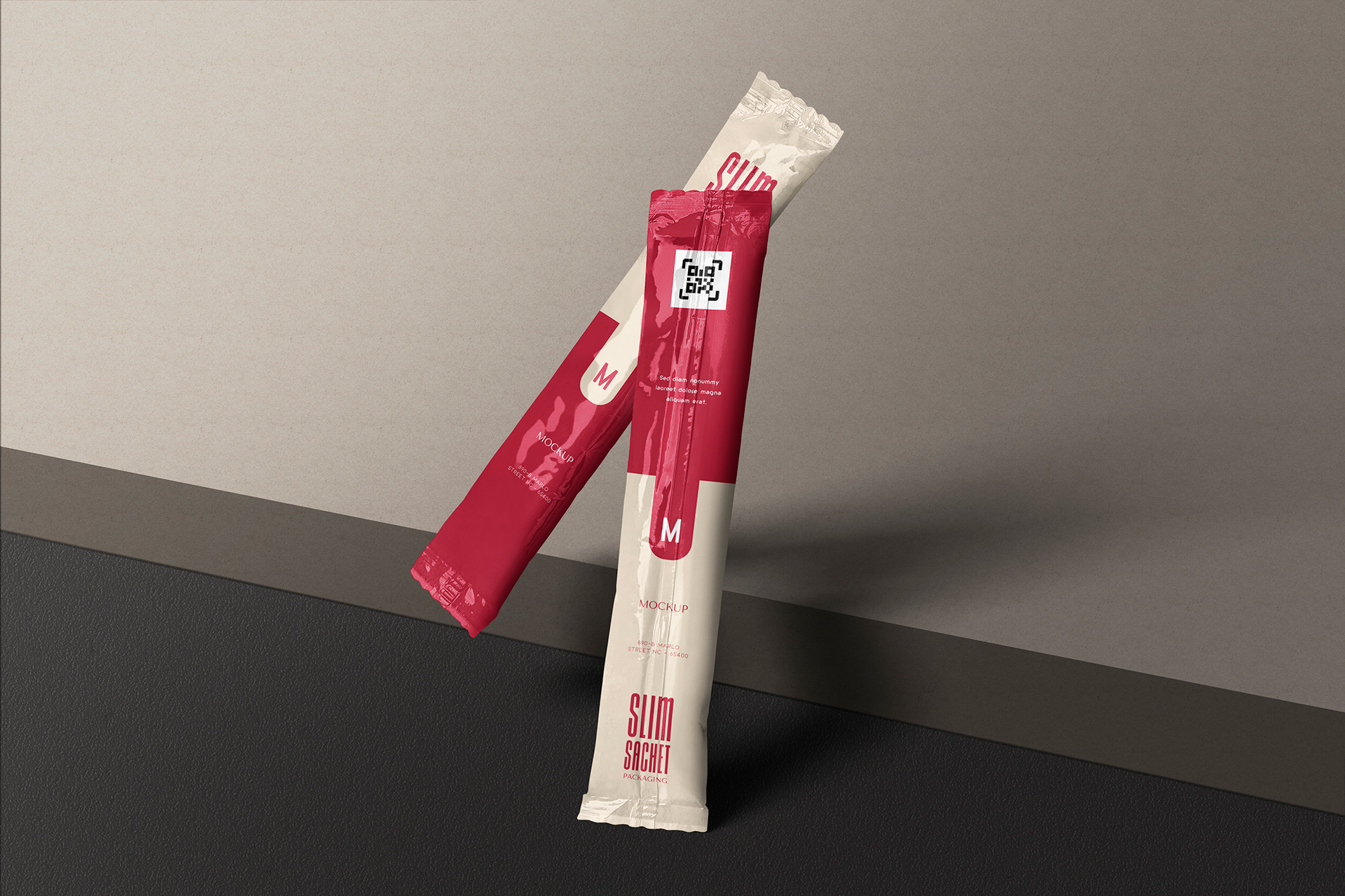 Floating Slim Sachet Mockup Realistic Packaging