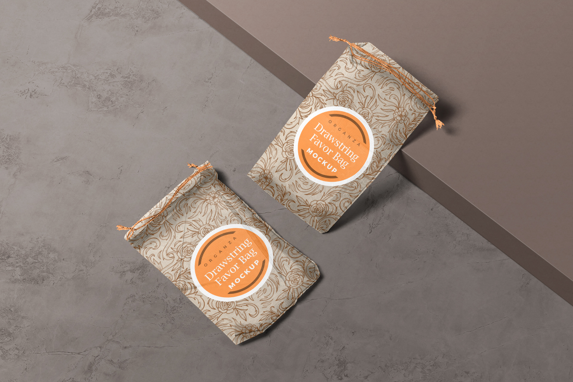Flat Lay Drawstring Favor Bag Mockup Custom Branding