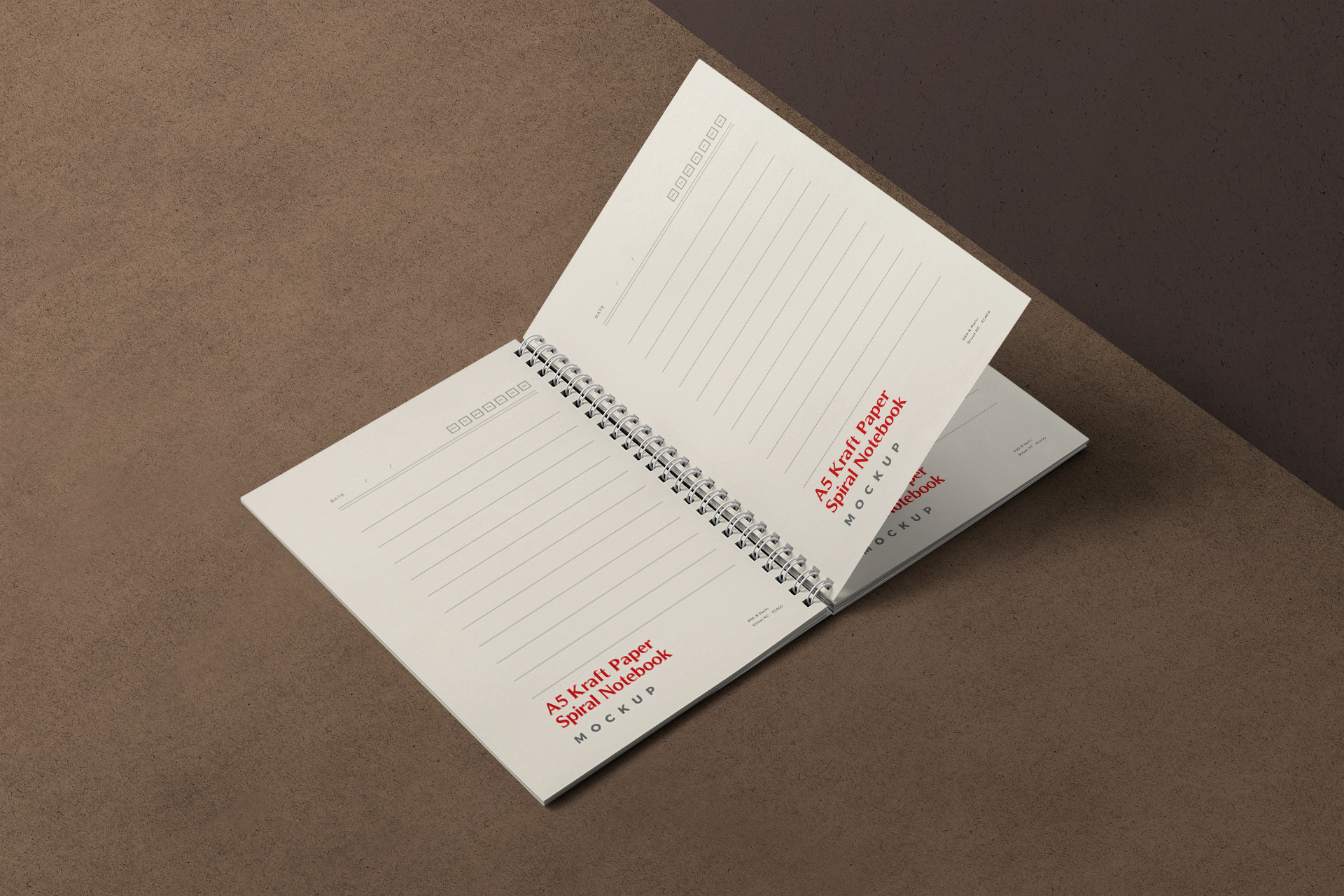 Open A5 Kraft Spiral Notebook Mockup Editable Pages
