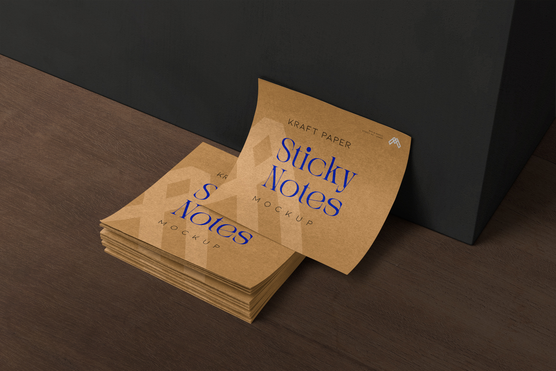 Kraft Paper Sticky Notes Mockup Stacked & Loose
