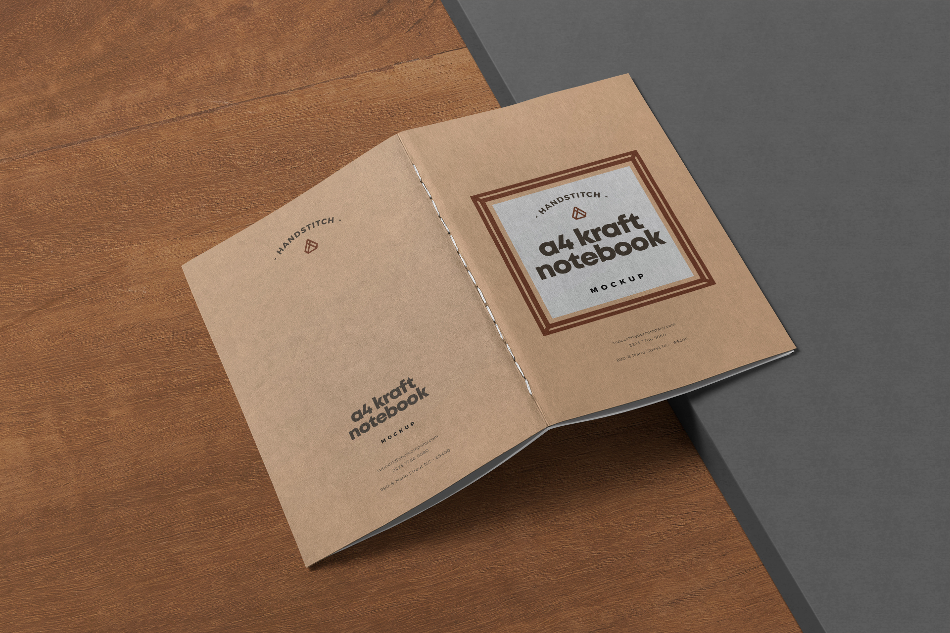 A4 Kraft Notebook Mockup Open Cover Branding Display
